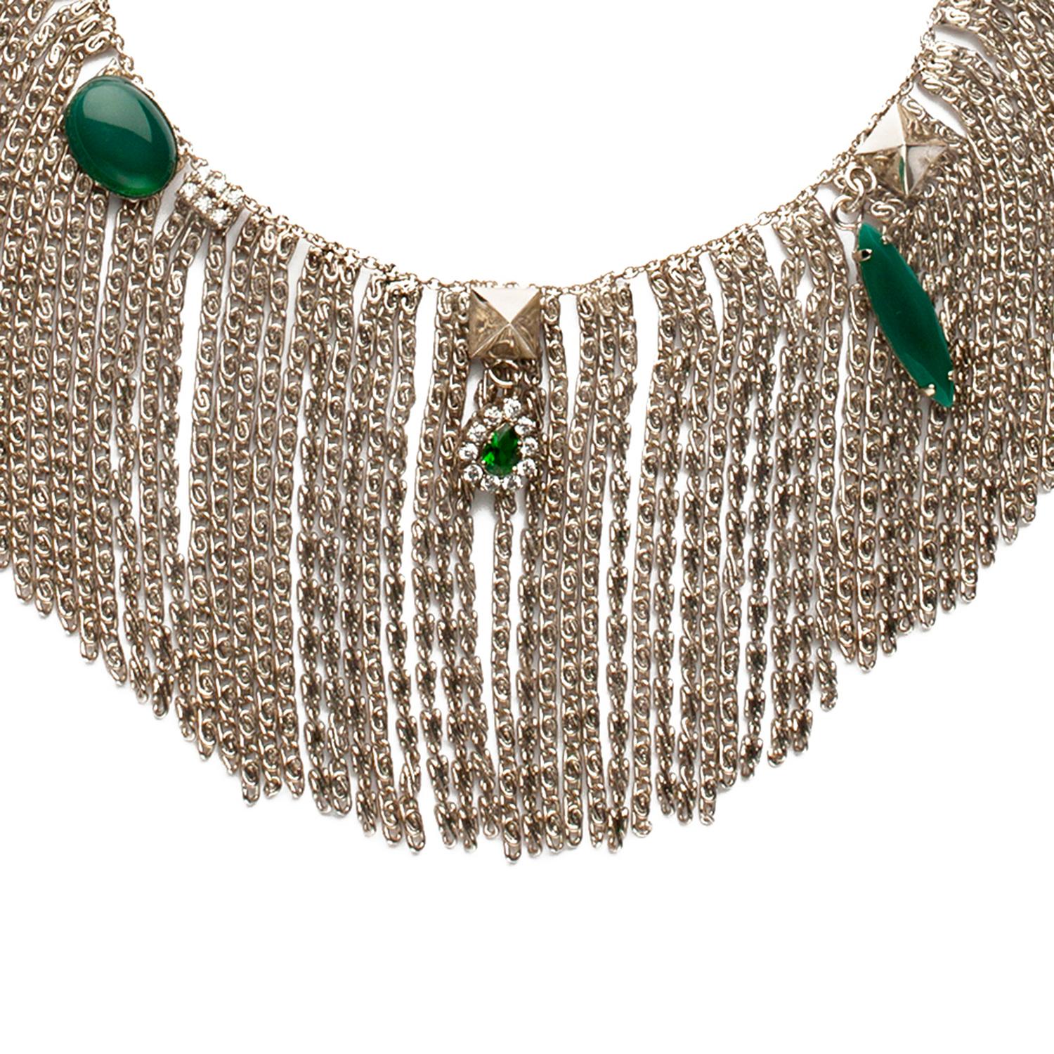 Contemporary Iosselliani Green Agate Fringed Necklace For Sale