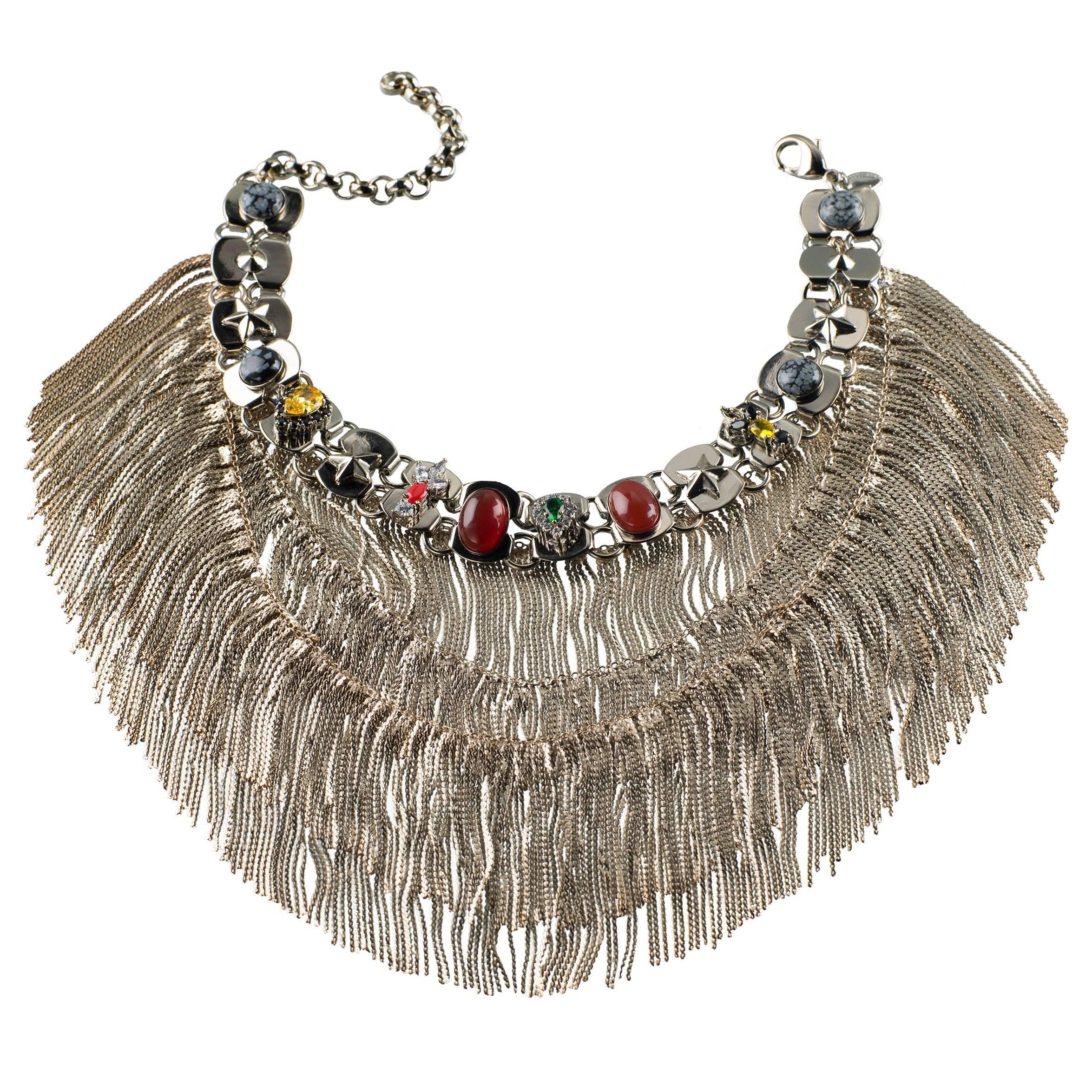Iosselliani Gold Fringed Natural Stones Choker  For Sale