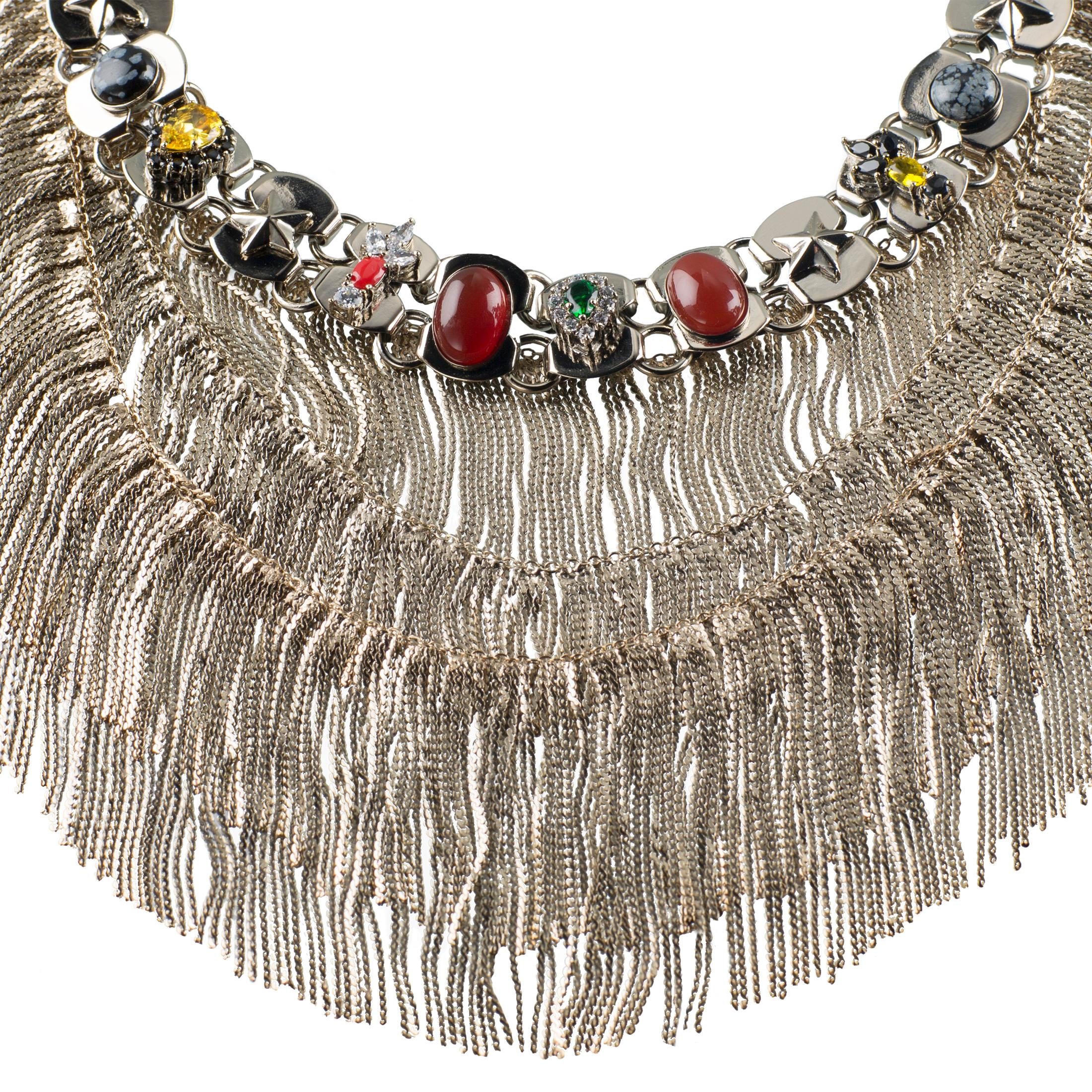 Iosselliani Gold Fringed Natural Stones Choker  In New Condition For Sale In Rome, IT