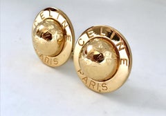 Celine 1990s Gold Plated Globe Clip on Oversized Statement Earrings - 1992
