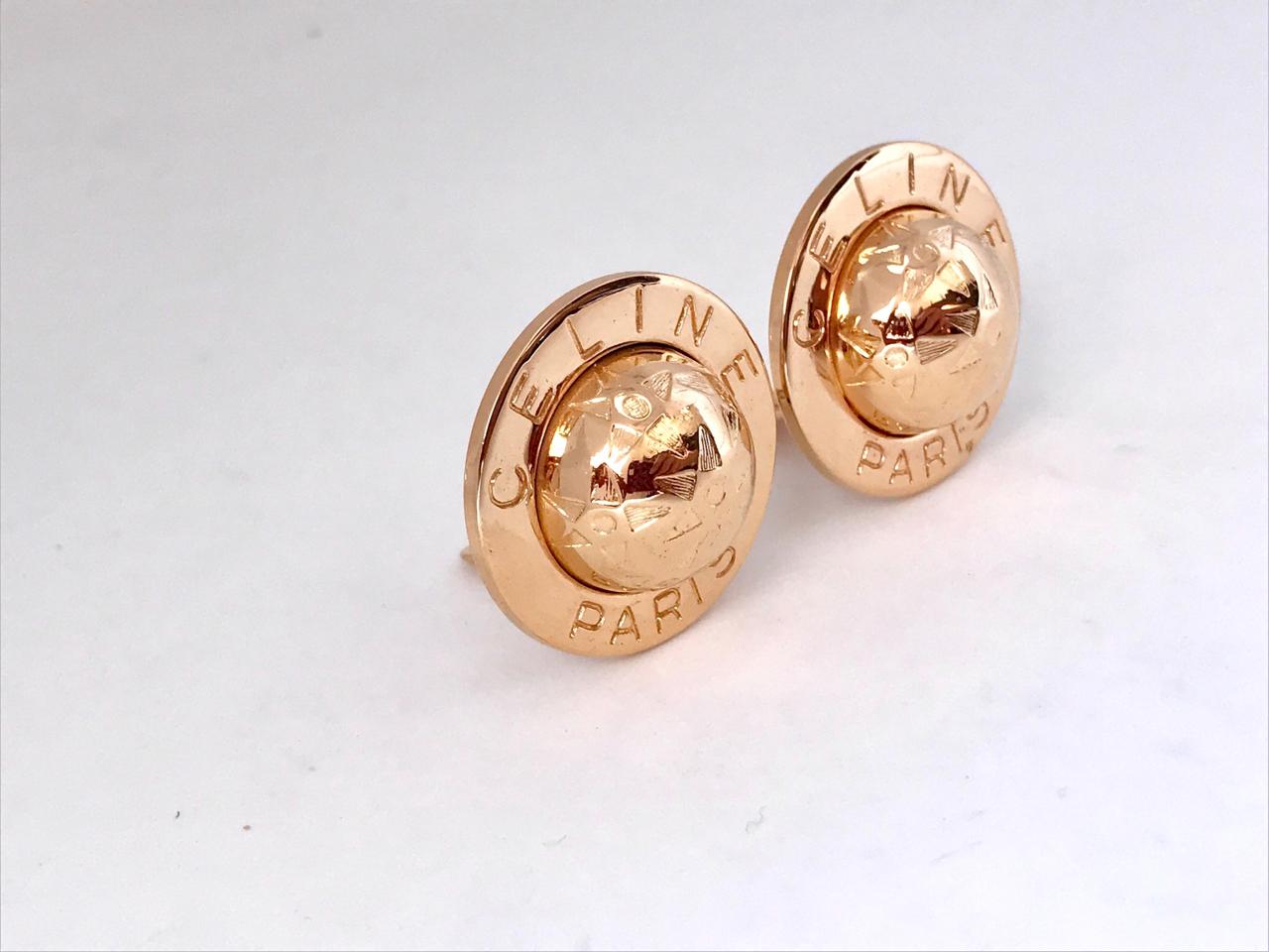 Celine 1990s Gold Plated Globe Clip on Oversized Statement Earrings - 1992 In Excellent Condition In London, GB
