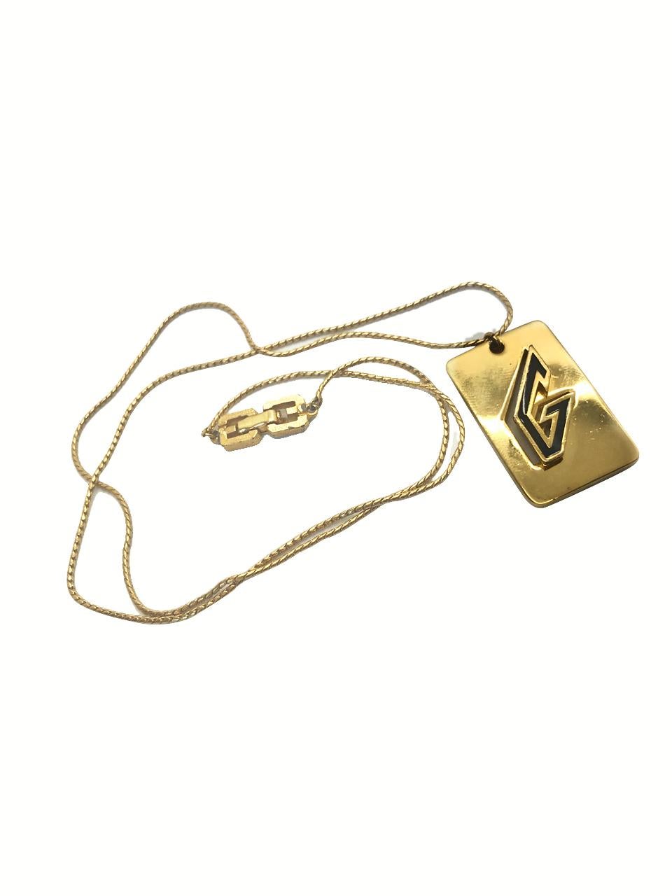 Givenchy 1970s Gold Plated G Logo Pendant Necklace   For Sale 1