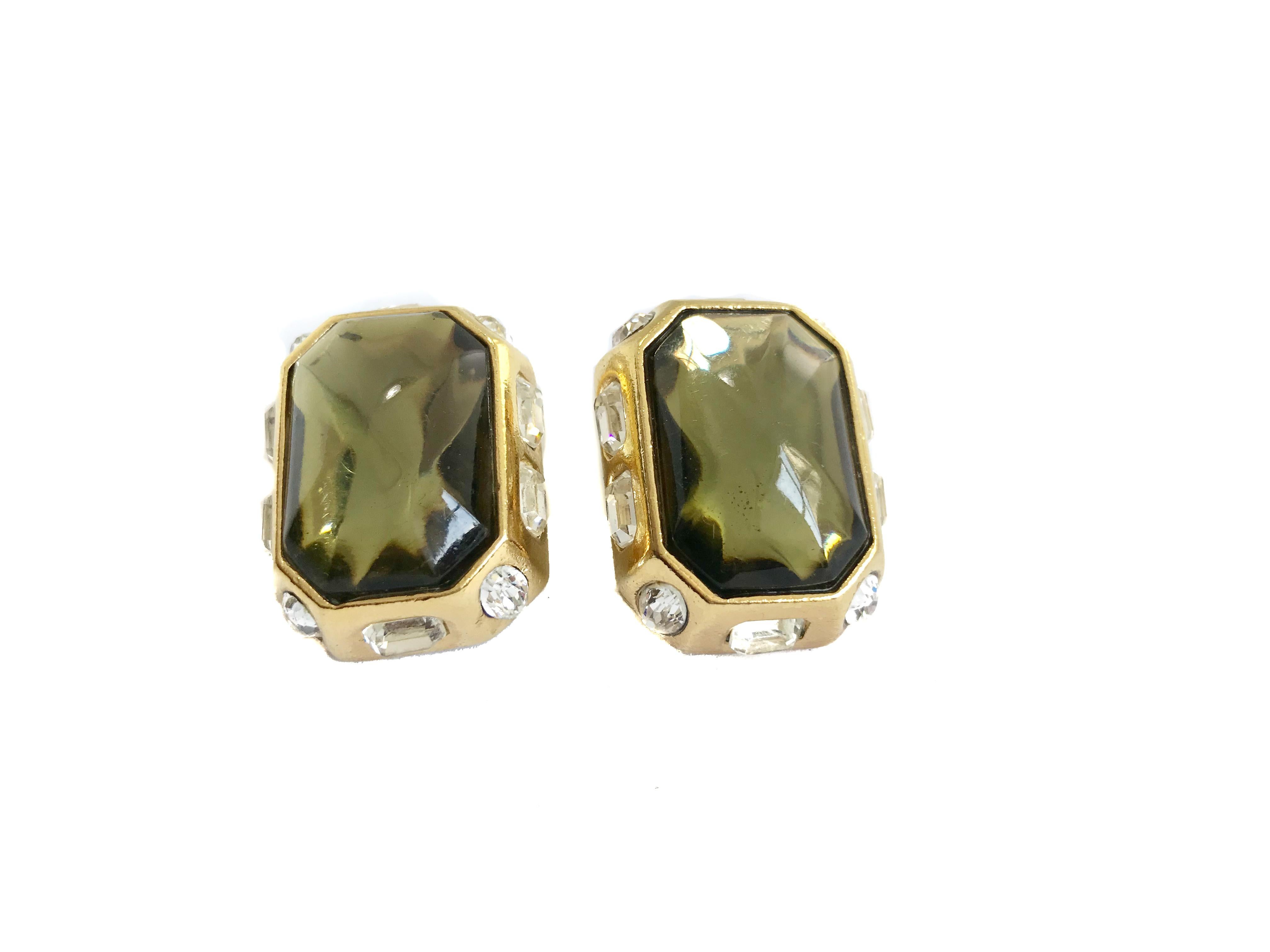 YSL 1980s Vintage Statement Green Clip On Earrings For Sale 2