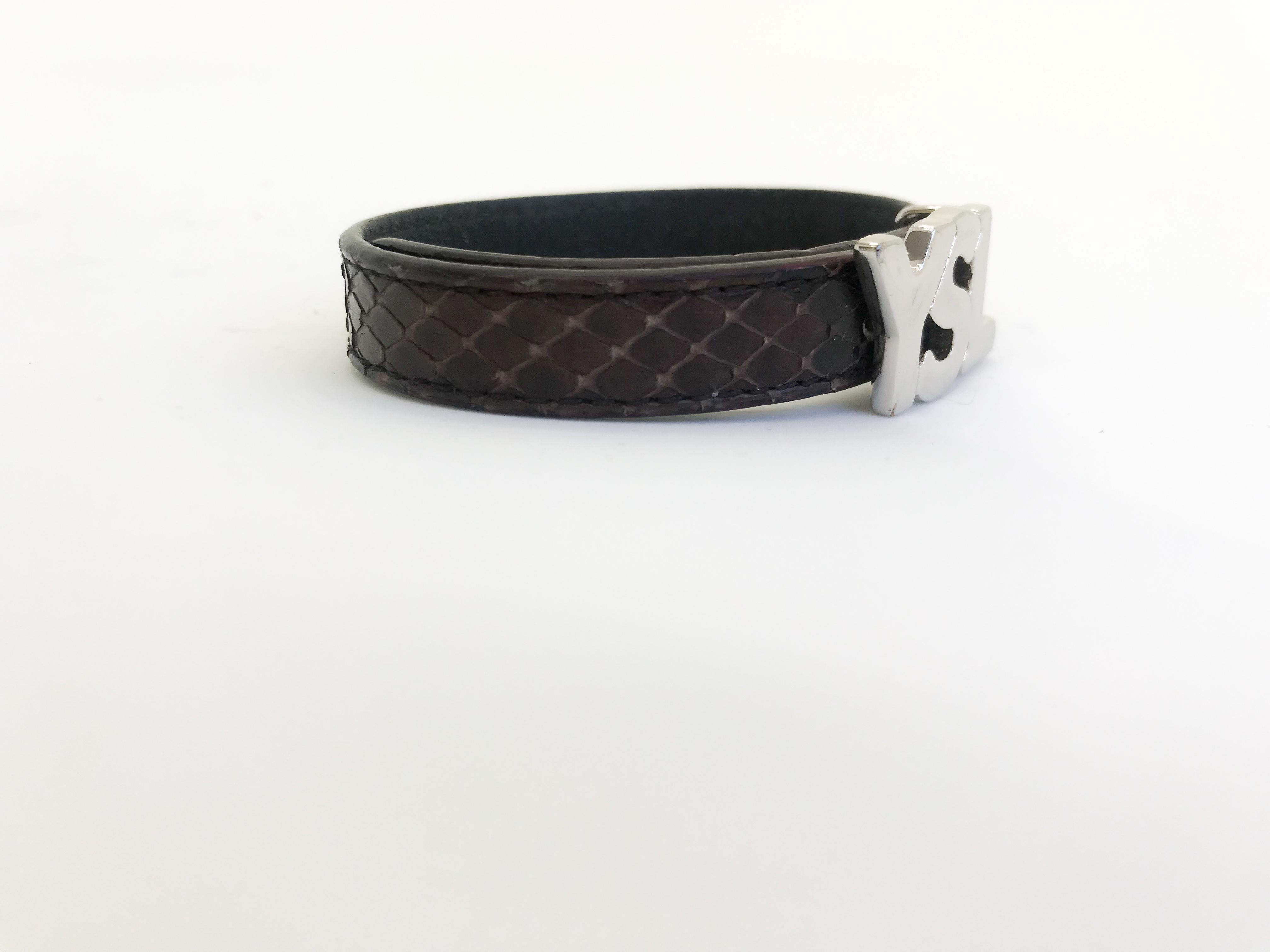 YSL Calf Leather Snakeskin effect Bracelet with logo  1