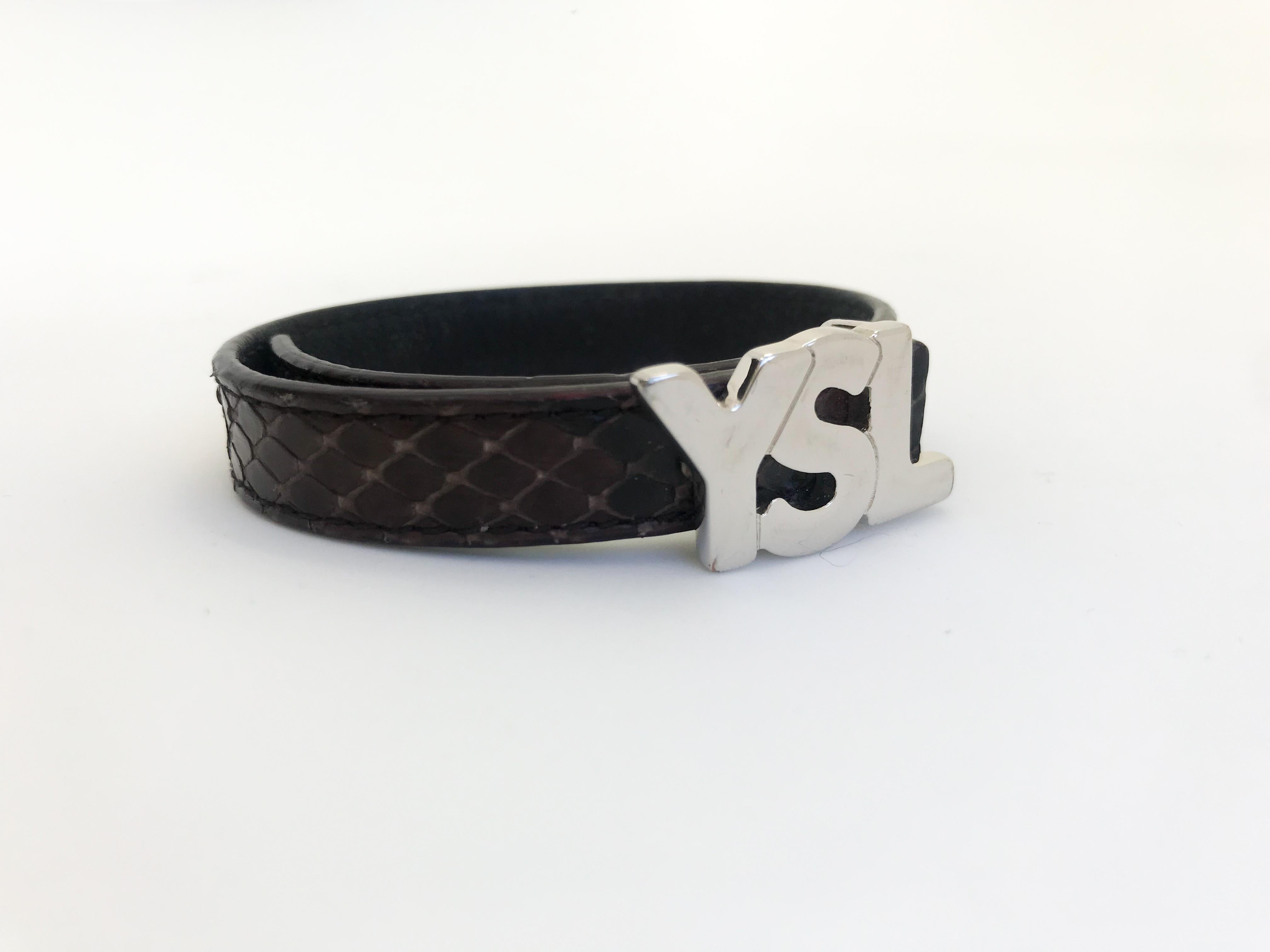 Contemporary YSL Calf Leather Snakeskin effect Bracelet with logo 