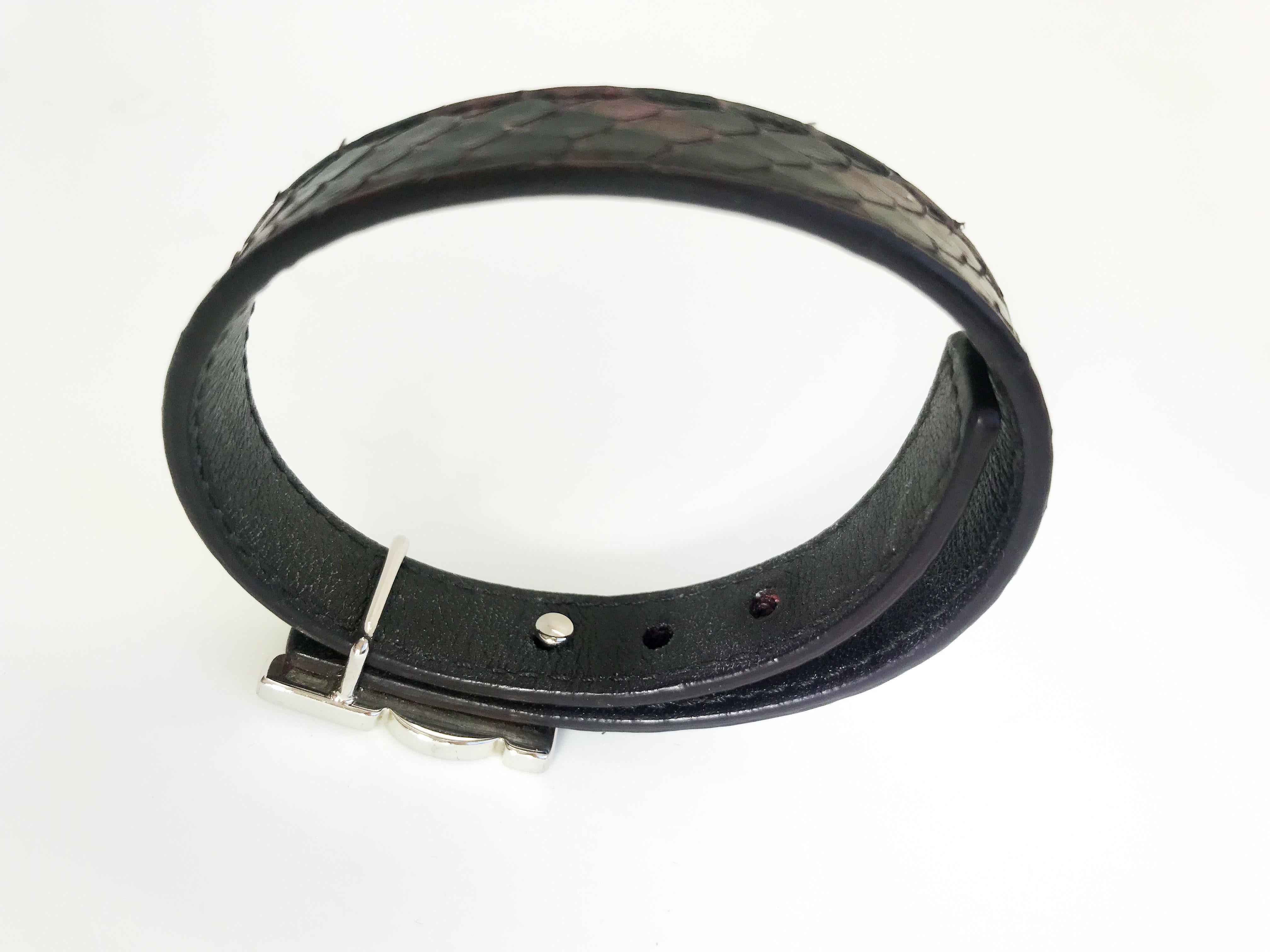 YSL Calf Leather Snakeskin effect Bracelet with logo  In Excellent Condition In London, GB