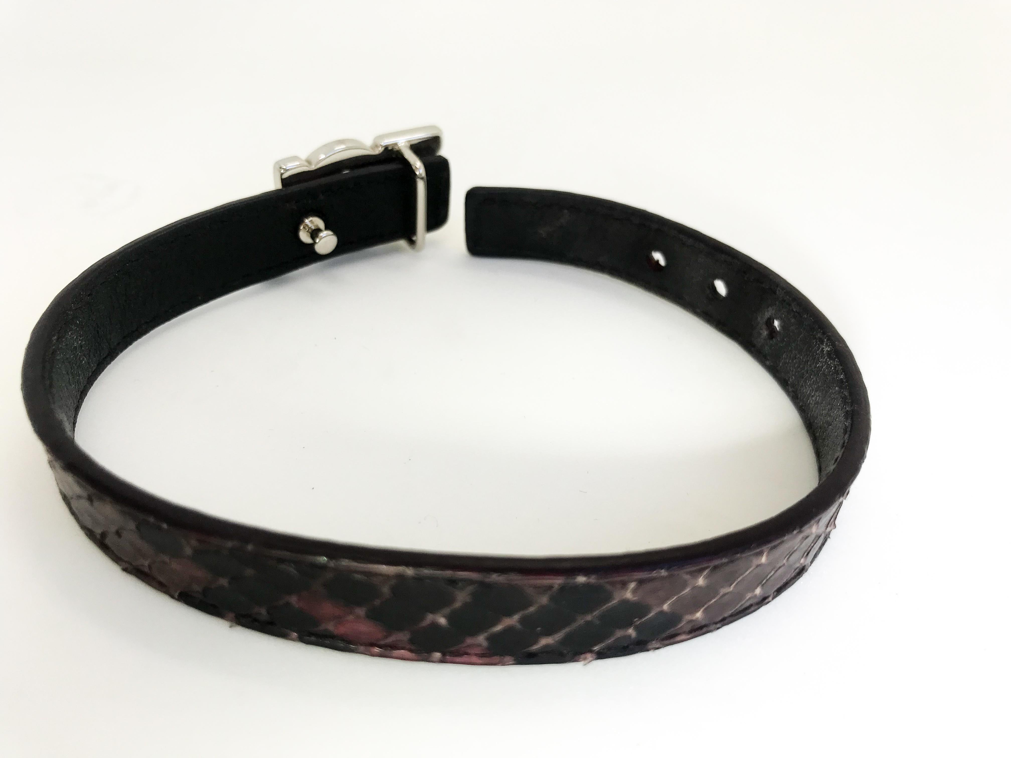 YSL Calf Leather Snakeskin effect Bracelet with logo  4