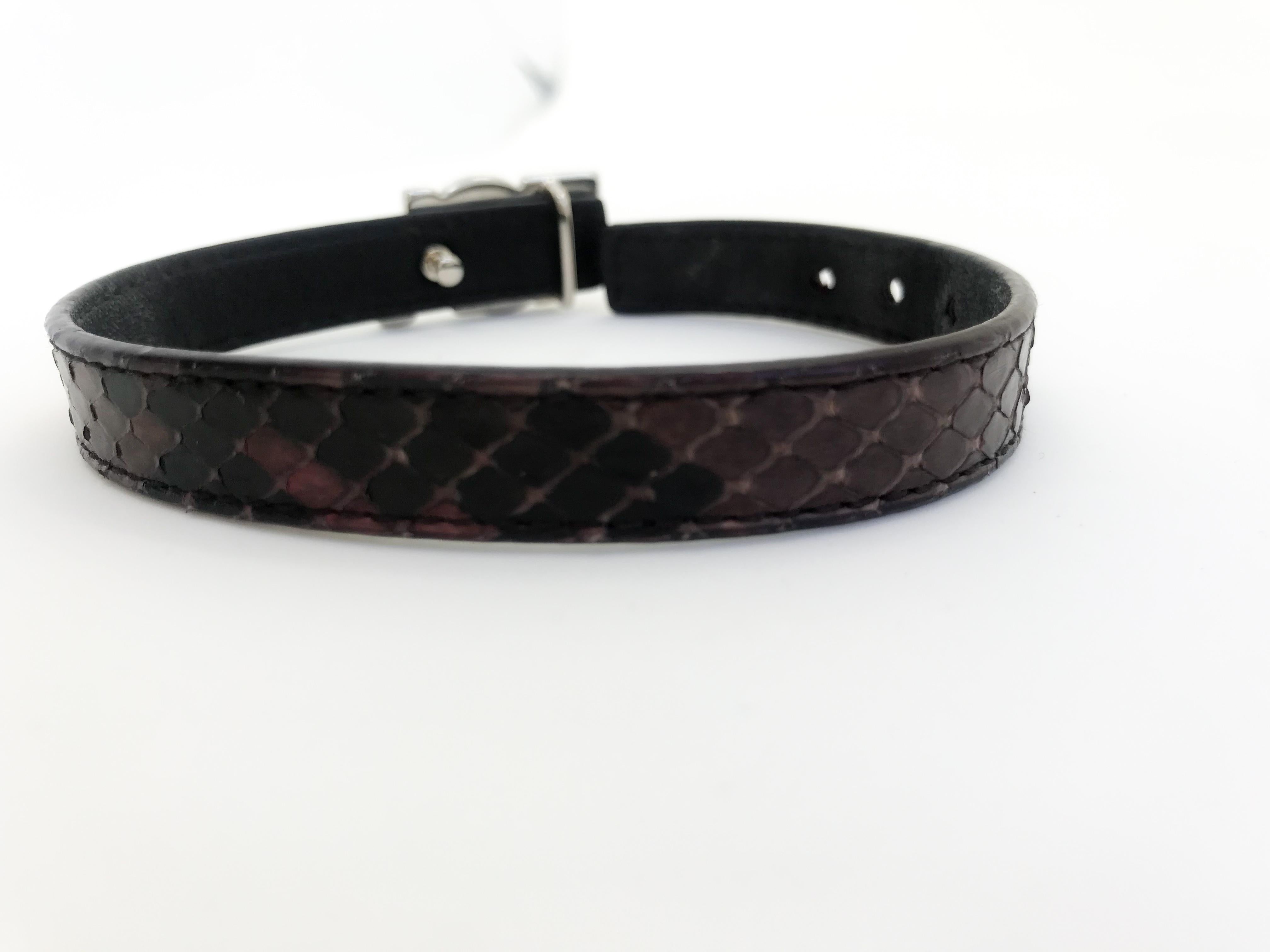 Women's or Men's YSL Calf Leather Snakeskin effect Bracelet with logo 