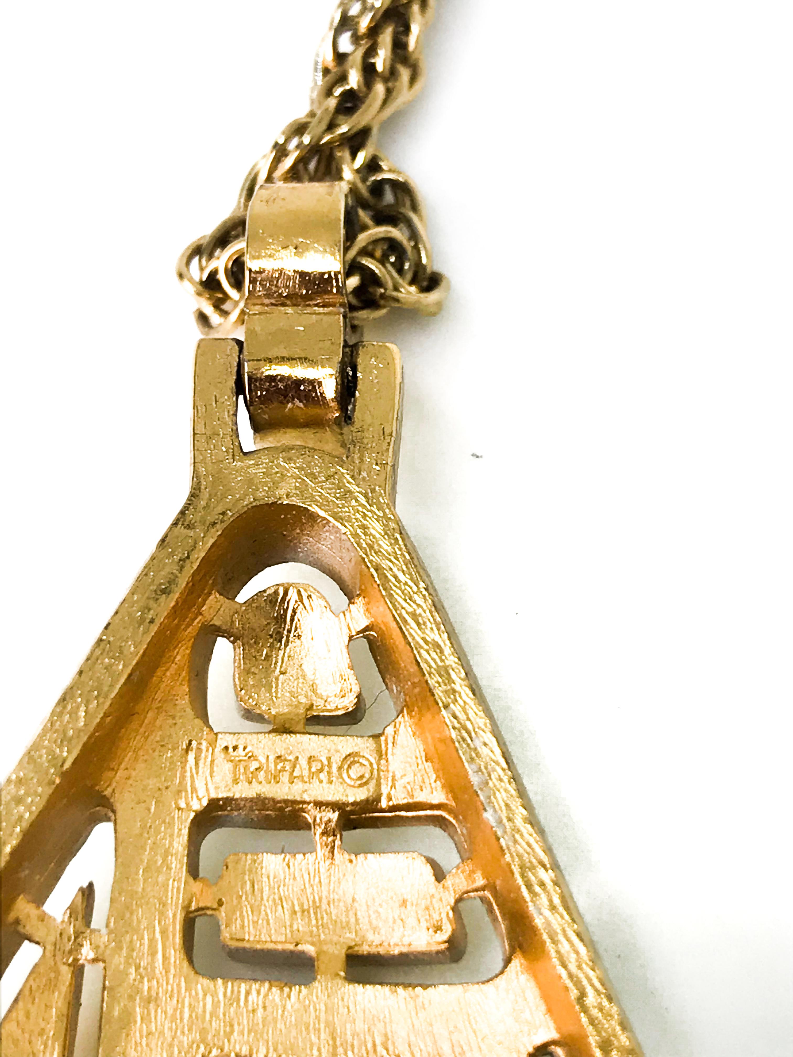 Crown Trifari Vintage Modernist Pendant Necklace, 1970s 1