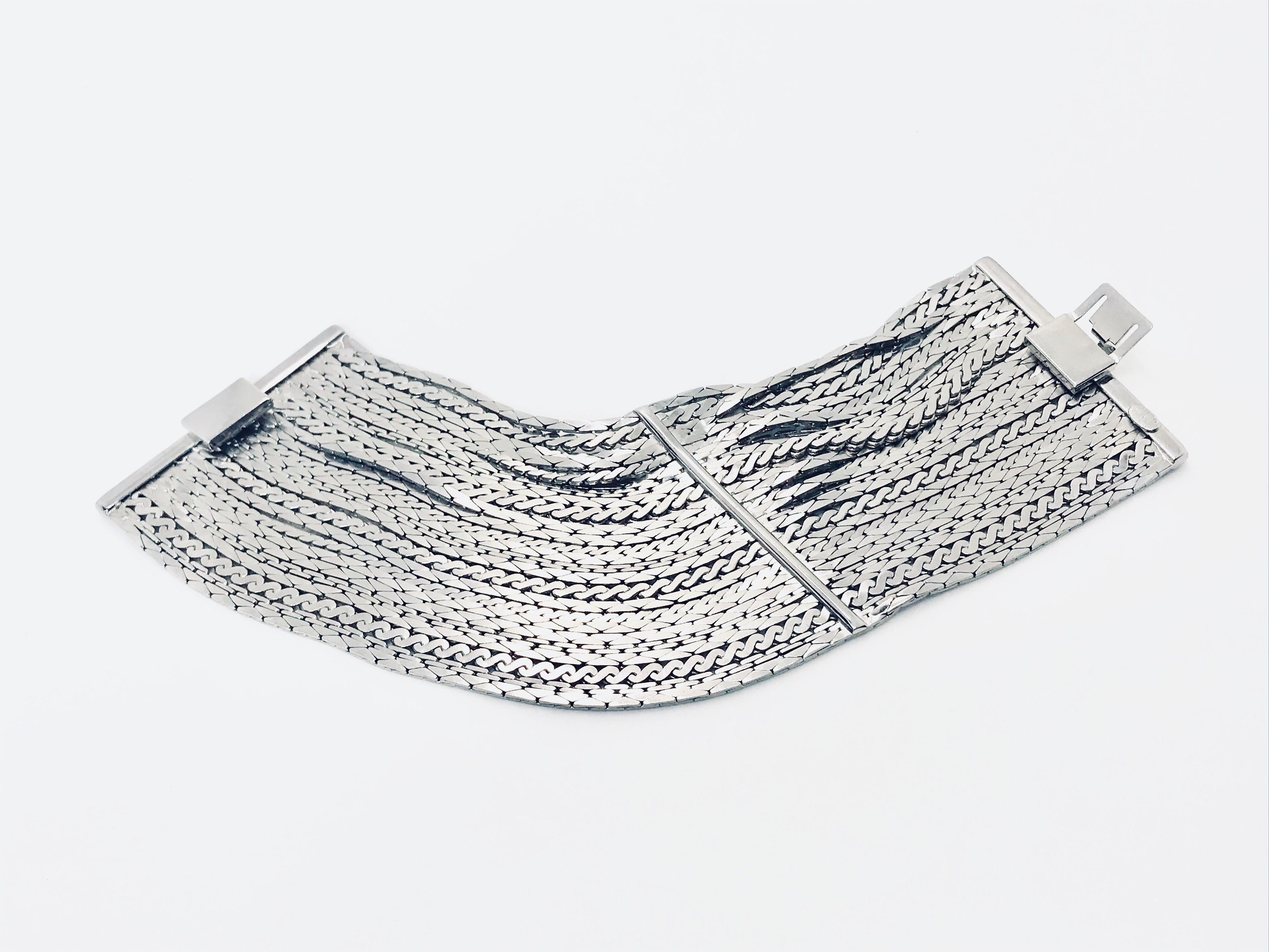 Chanel 90s Silver Plated Multi Strand Cuff Bracelet In Excellent Condition In London, GB