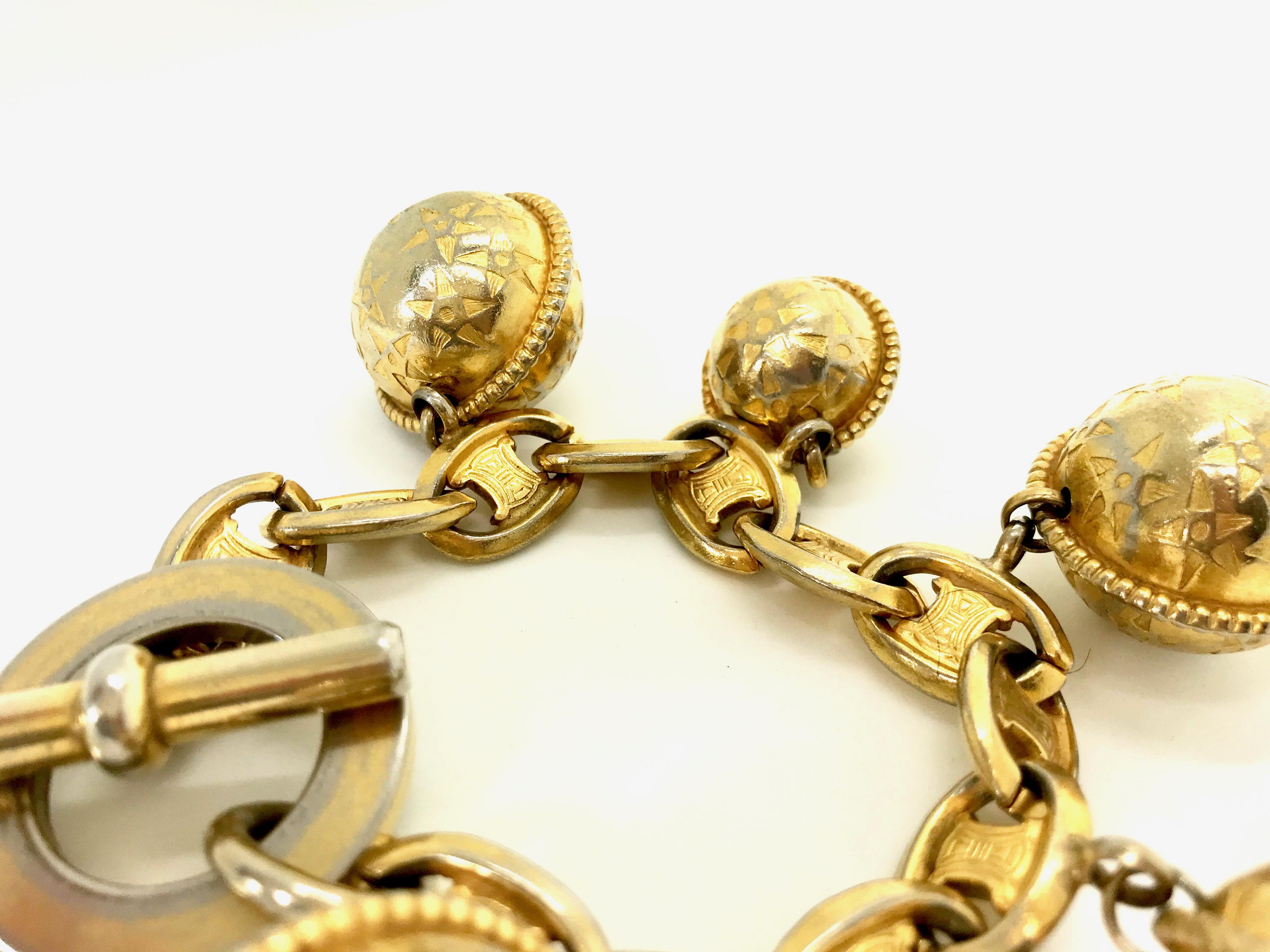 Women's or Men's Celine 1980s Vintage Globe Charm Bracelet For Sale