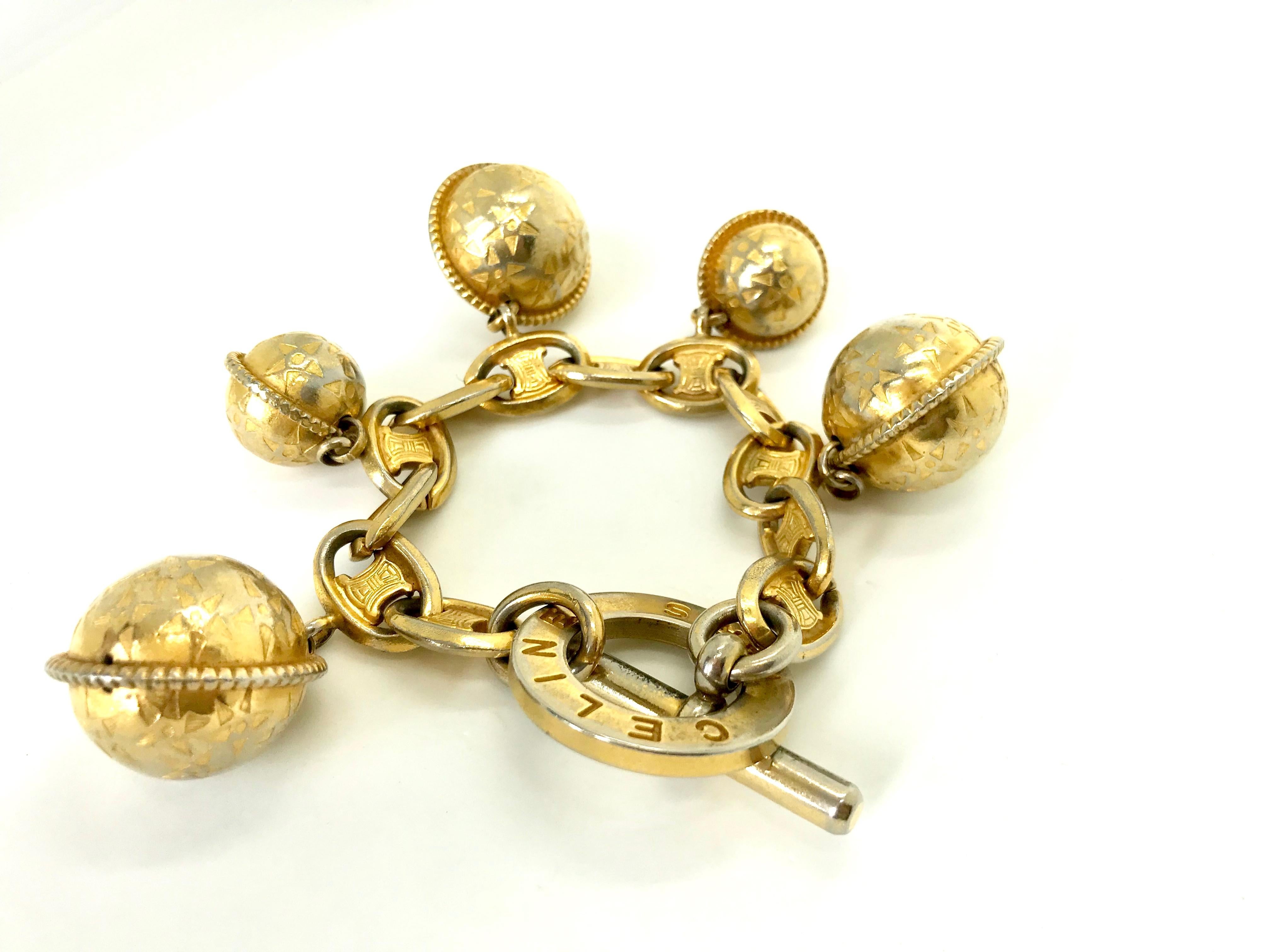 Celine 1980s Vintage Globe Charm Bracelet For Sale 1