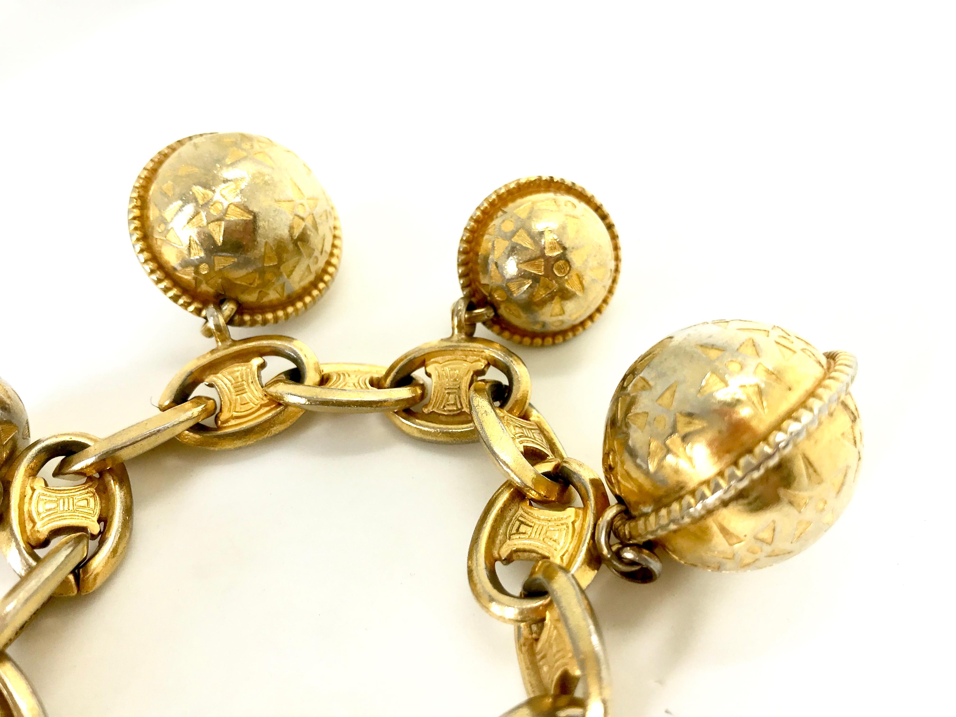Celine 1980s Vintage Globe Charm Bracelet For Sale 3