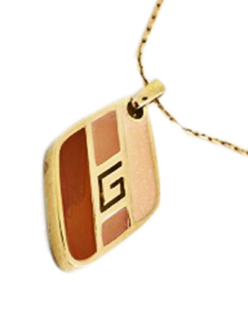 Contemporary Givenchy 1970s Vintage Tan Enamel Pendant on chain (1979)  