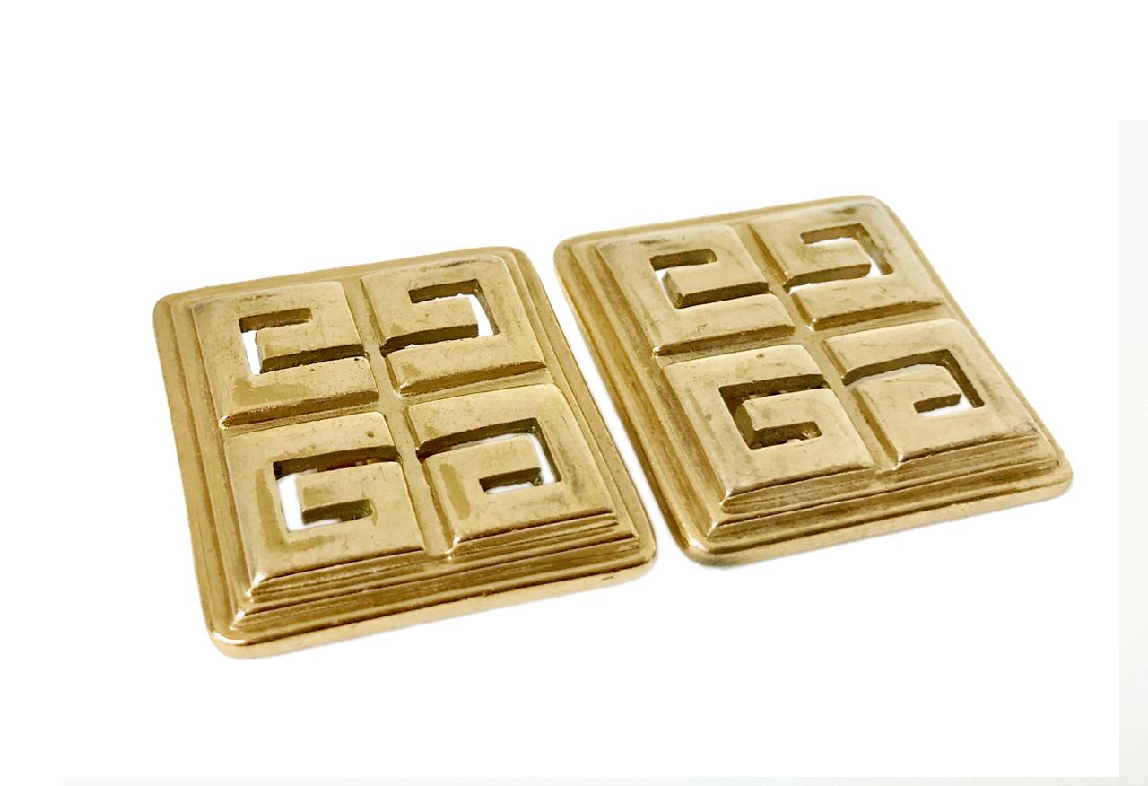 Contemporary Givenchy 1980s Vintage Square 'G' Clip On Statement Earrings  For Sale