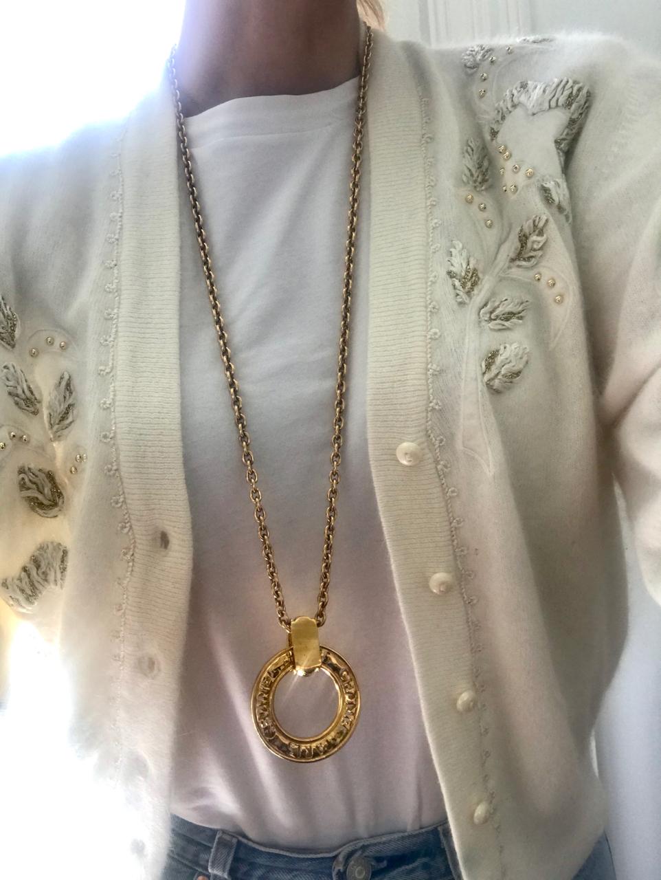 Chanel 1980s Vintage Large Cut Out Long Pendant Necklace Chain   4