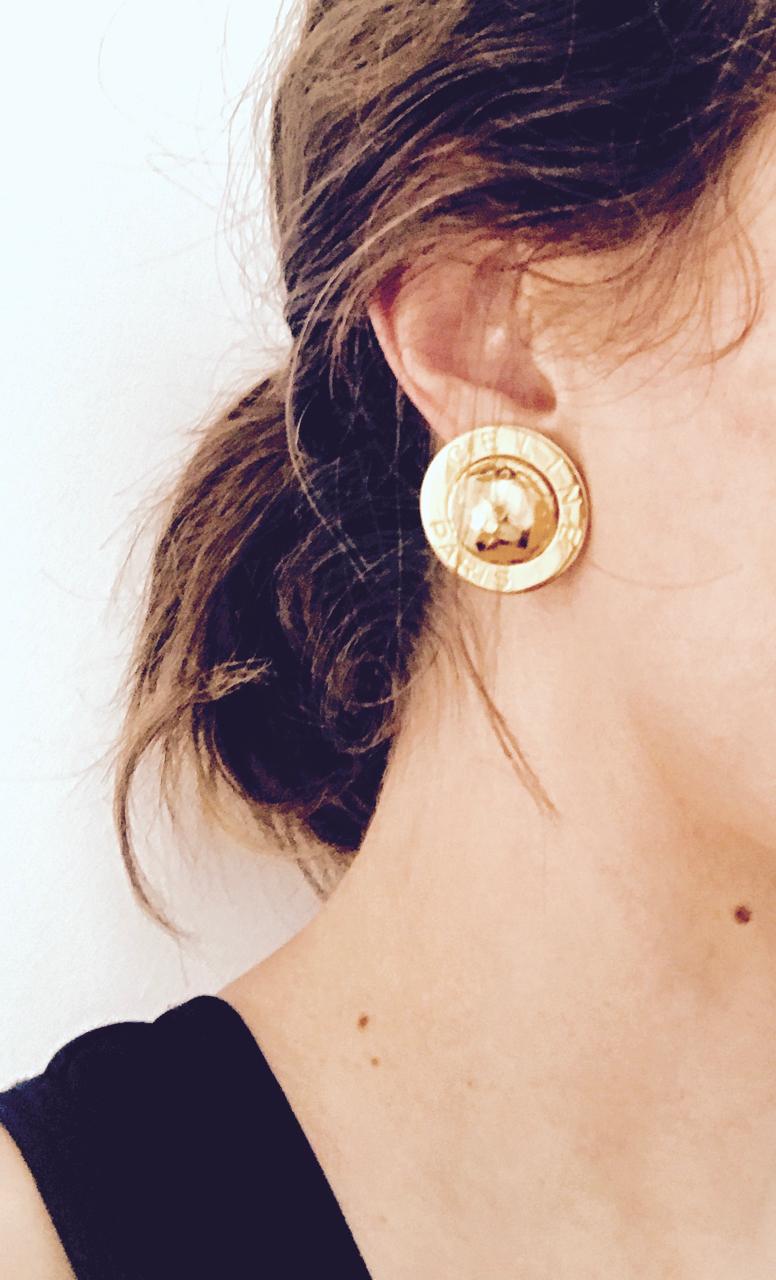Celine 1990s Gold Plated Globe Clip on Oversized Statement Earrings - 1992 1