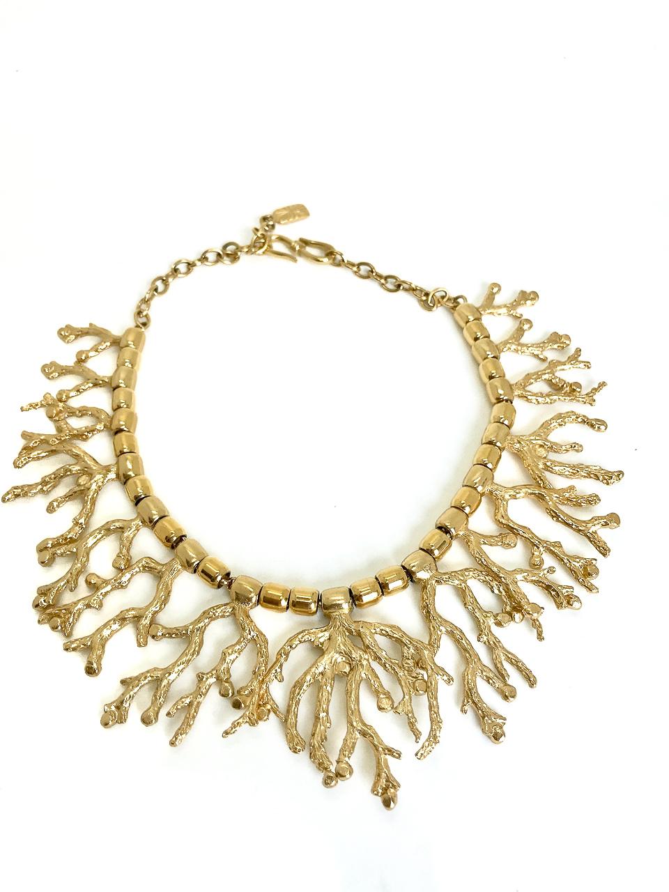 Yves Saint Laurent YSL Goosens Vintage Gold Plated Coral Necklace, 1970s   2