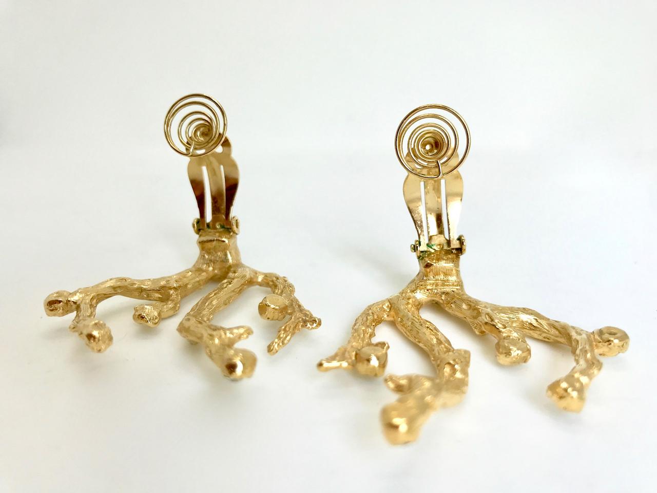 Yves Saint Laurent YSL 1970s Vintage Goosens Coral Gold Plated Earrings  In Excellent Condition In London, GB