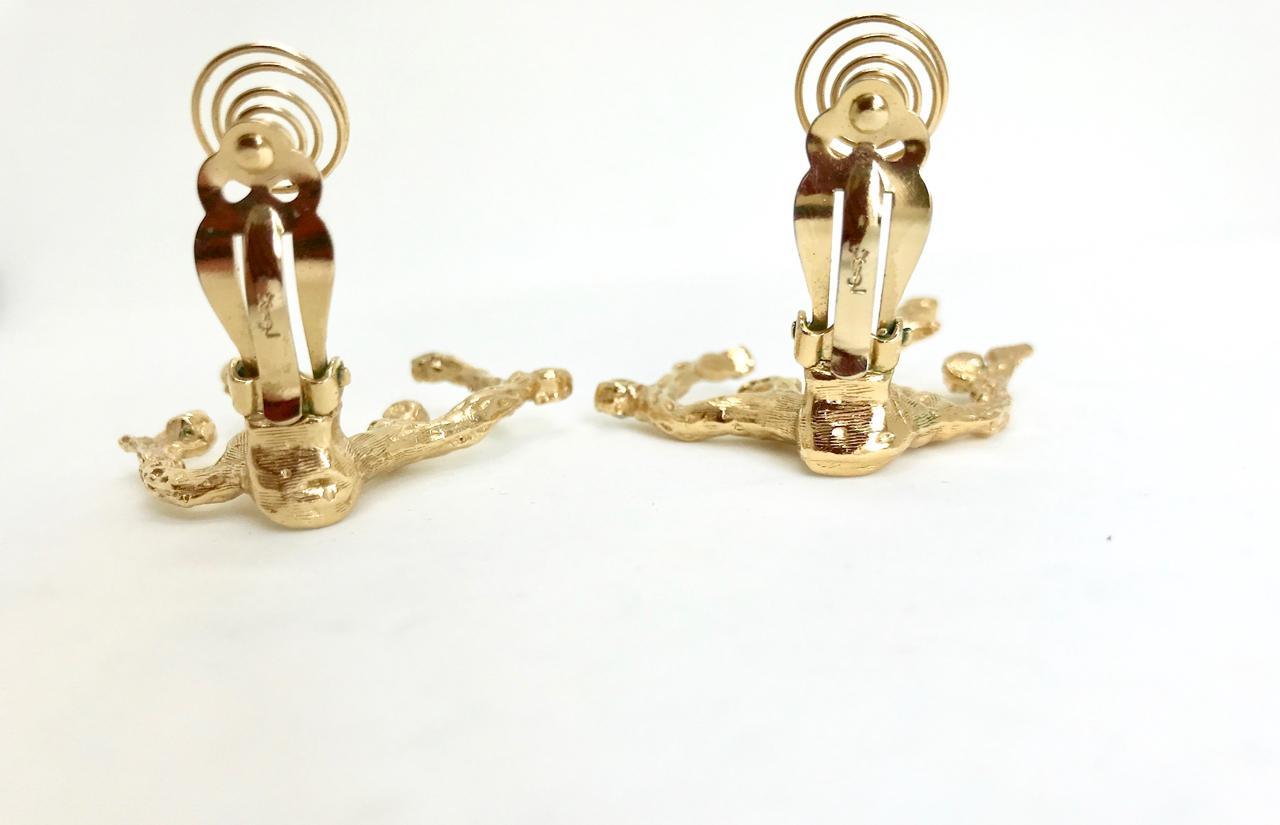 Contemporary Yves Saint Laurent YSL 1970s Vintage Goosens Coral Gold Plated Earrings 