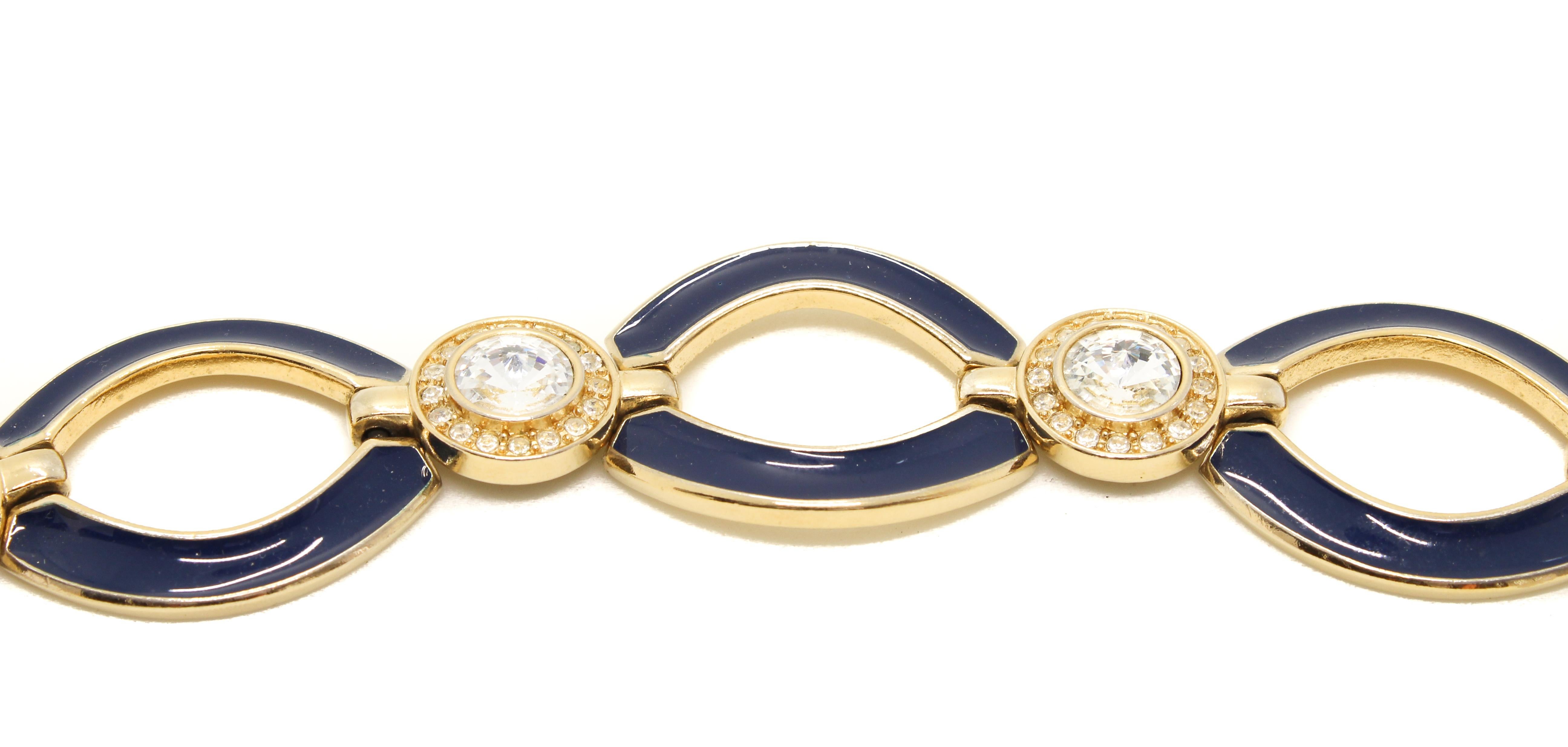 Bergdorf Goodman 1980s Vintage Blue Enamel Bracelet with Crystals.  In Excellent Condition For Sale In London, GB
