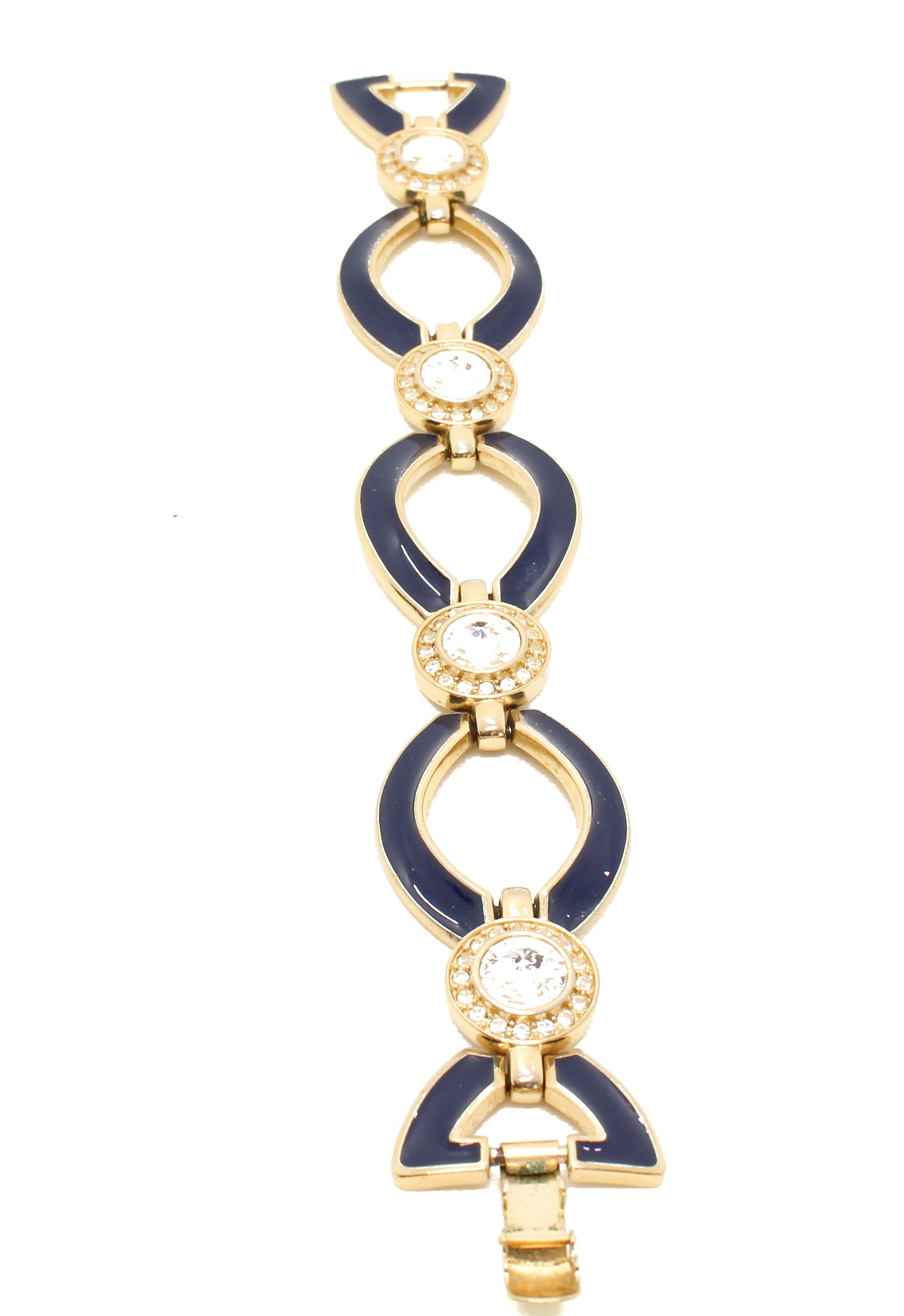 Contemporary Bergdorf Goodman 1980s Vintage Blue Enamel Bracelet with Crystals.  For Sale