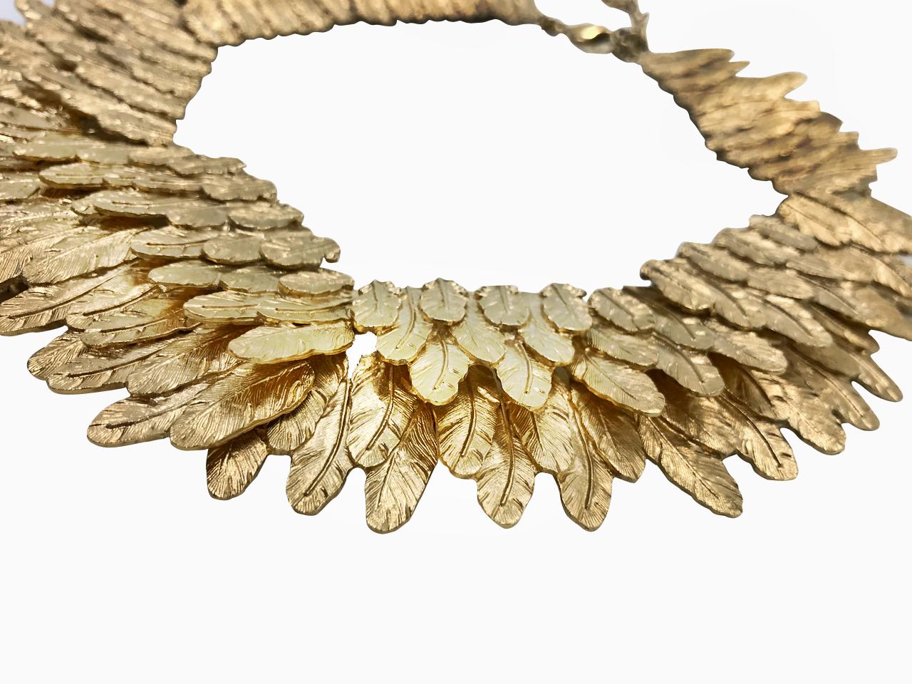 Contemporary Chanel Gold tone Feather Collar Choker Necklace, 2008  