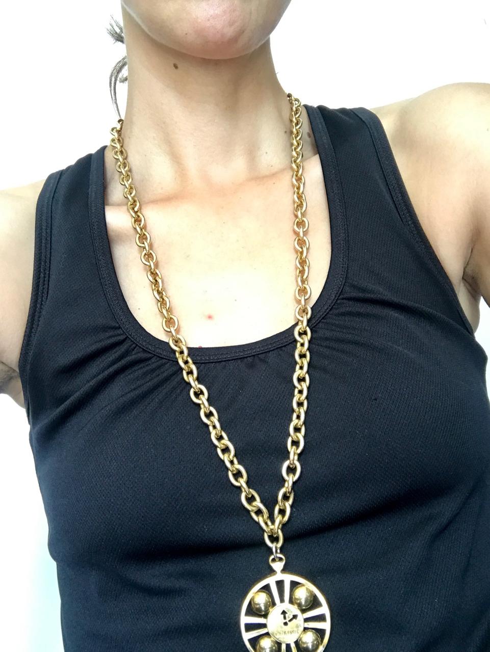 Celine 1990s Vintage Gold Plated Pendant Necklace and Belt For Sale 1