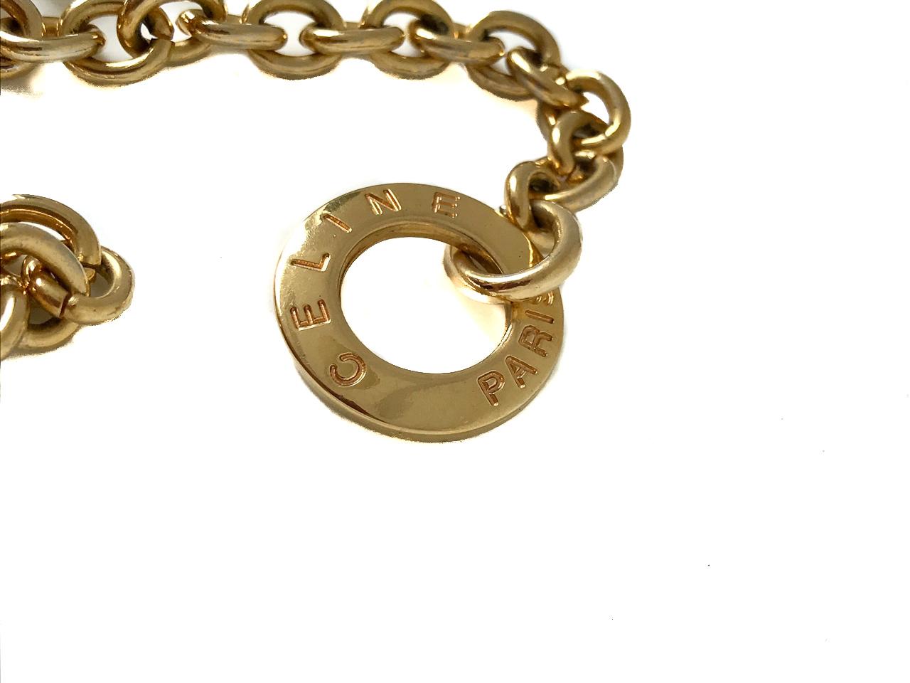 Celine 1990s Vintage Gold Plated Pendant Necklace and Belt For Sale 4