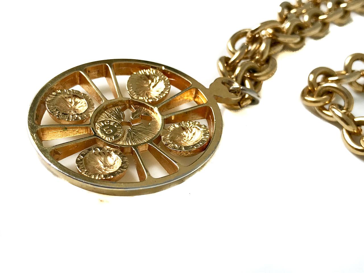 Celine 1990s Vintage Gold Plated Pendant Necklace and Belt For Sale 5