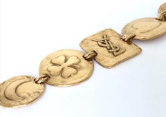 YSL 1980s Vintage Gold Plated Cuff Bracelet Yves Saint Laurent