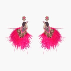 Hot Pink Feather and crystal Statement Earring by Ranjana Khan