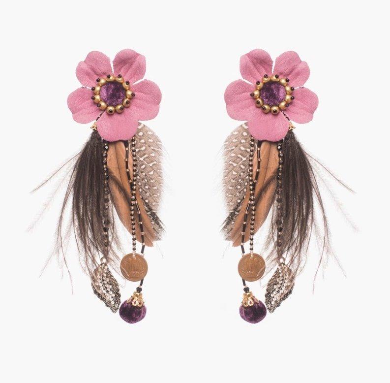 Artisan Laelia Guinea and Ostrich Feather Earring For Sale