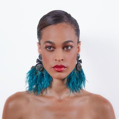 Lindeza Ostrich and Peacock Feather Earring