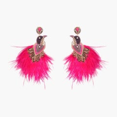 Hot Pink Feather and crystal Statement Earring by Ranjana Khan