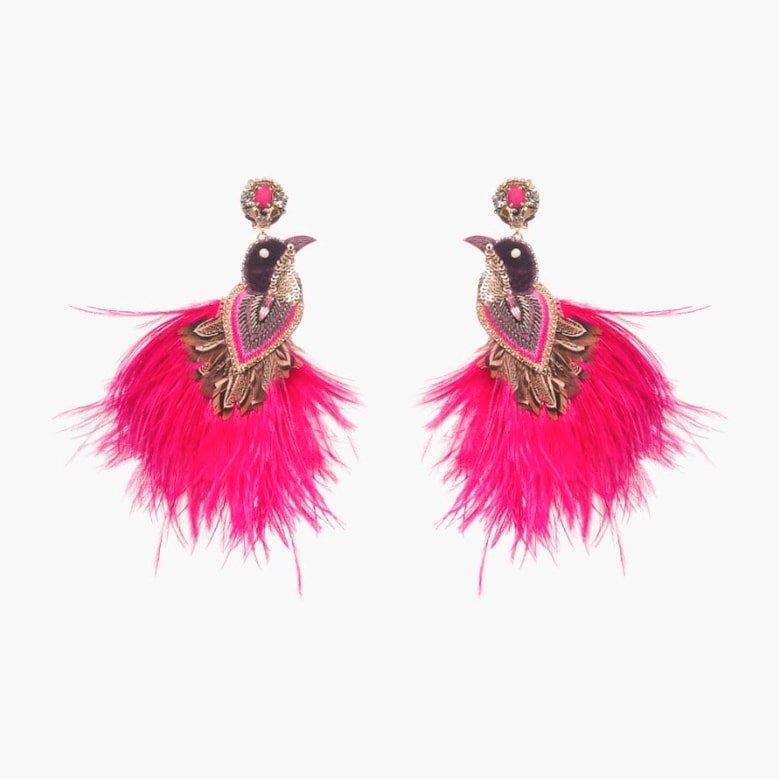 pink feather earrings