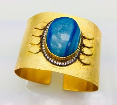 Geode Turquoise Hand Brushed Gold Statement Cuff