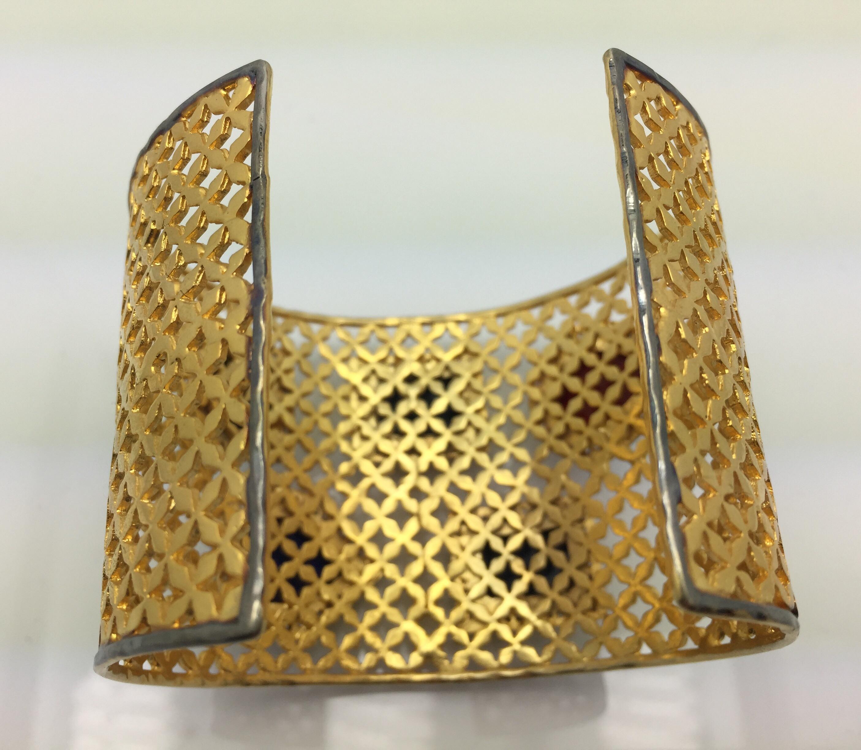 Mixed Cut Filigree resin polki mirror statment cuff  For Sale