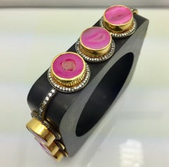 Bracelet jonc druzy géode en bois d'ébène