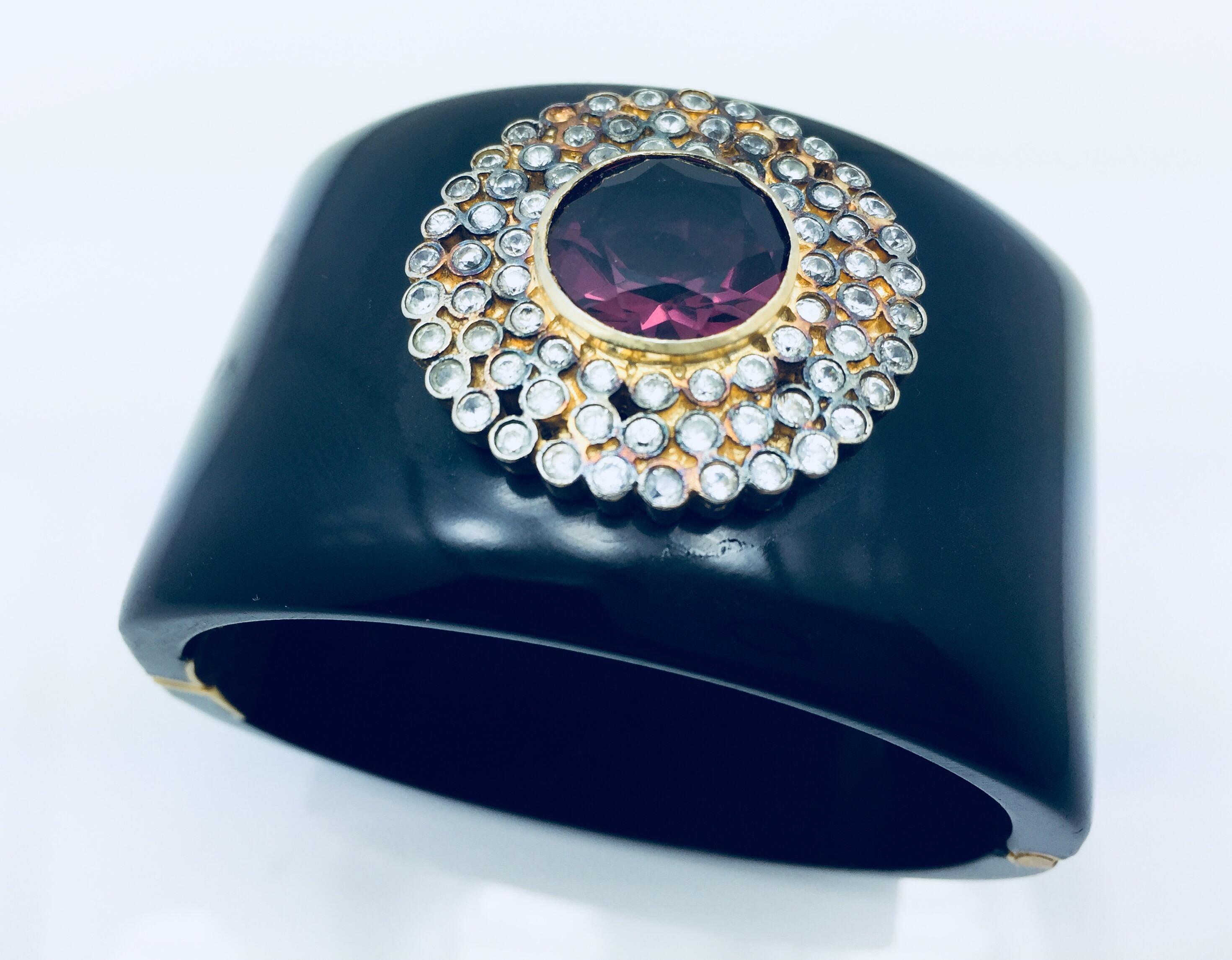 Mixed Cut Faux amethyst cubic zircon resin sunburst cuff For Sale