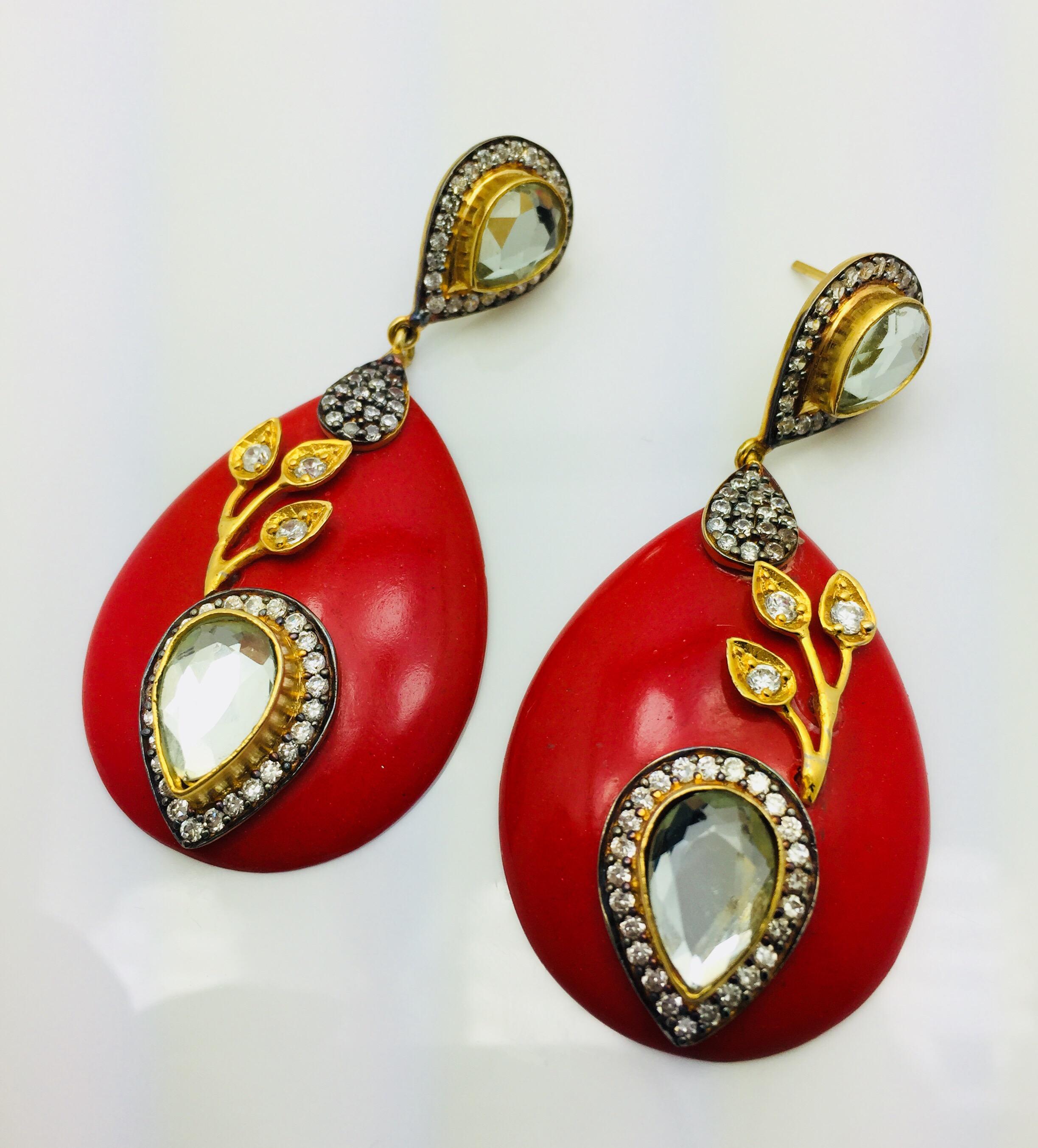Modern Resin Red Leaf Earrings  For Sale