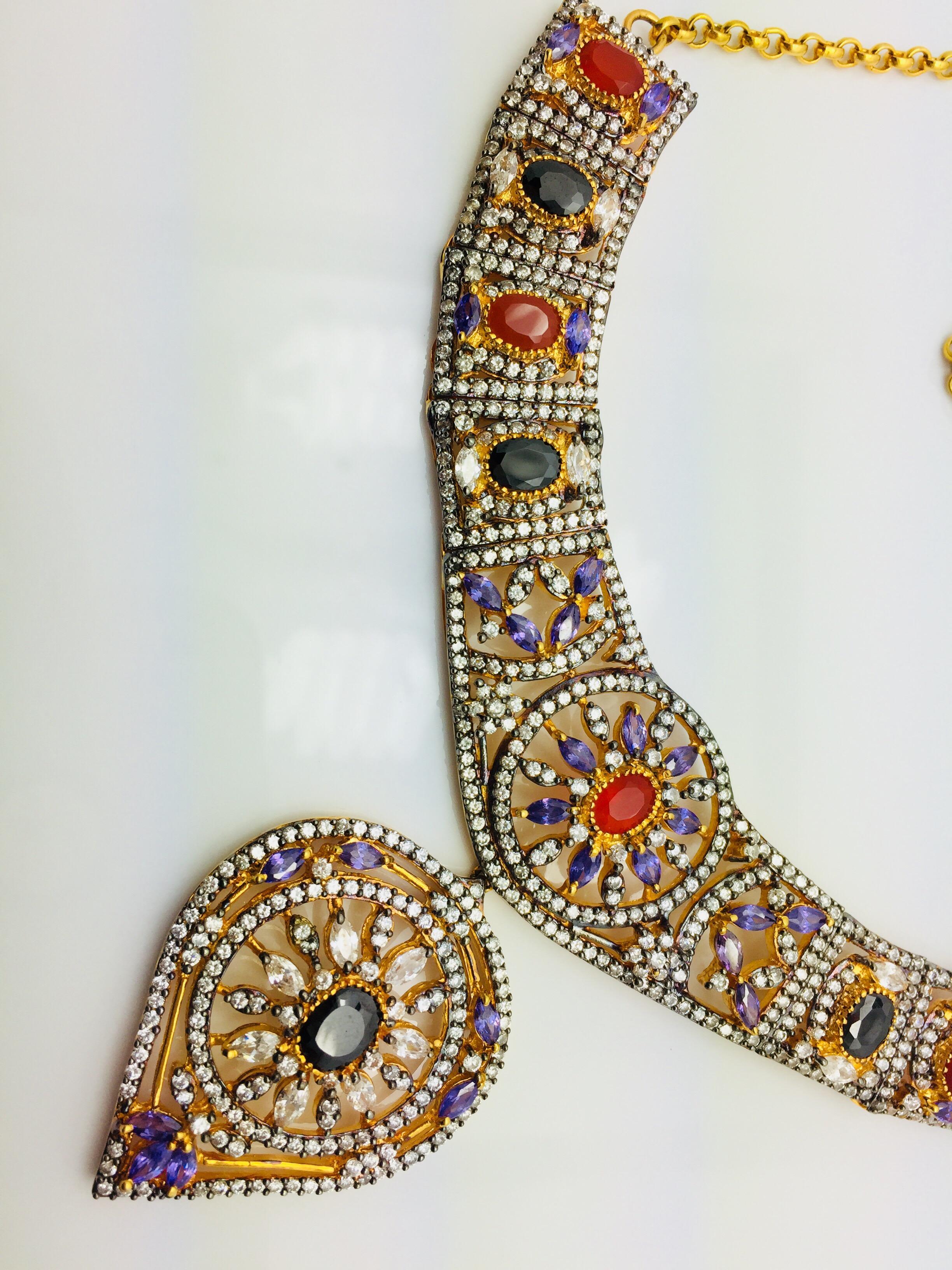 Modern Statement Taj Crystal Necklace  For Sale