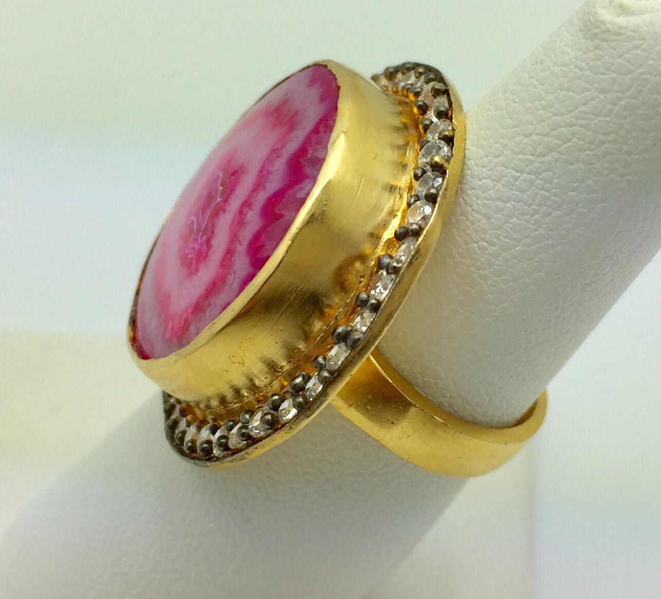 pink druzy ring