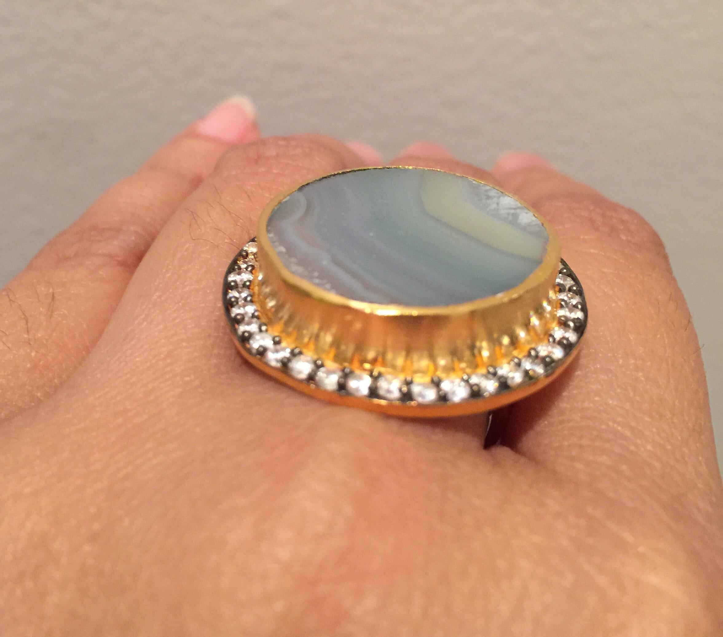 Women's Geode Aqua Blue Round Druzy Ring 