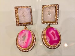 Pendientes Geoda Druzy Rosa Blanco.  Como aparece en la revista Oprah