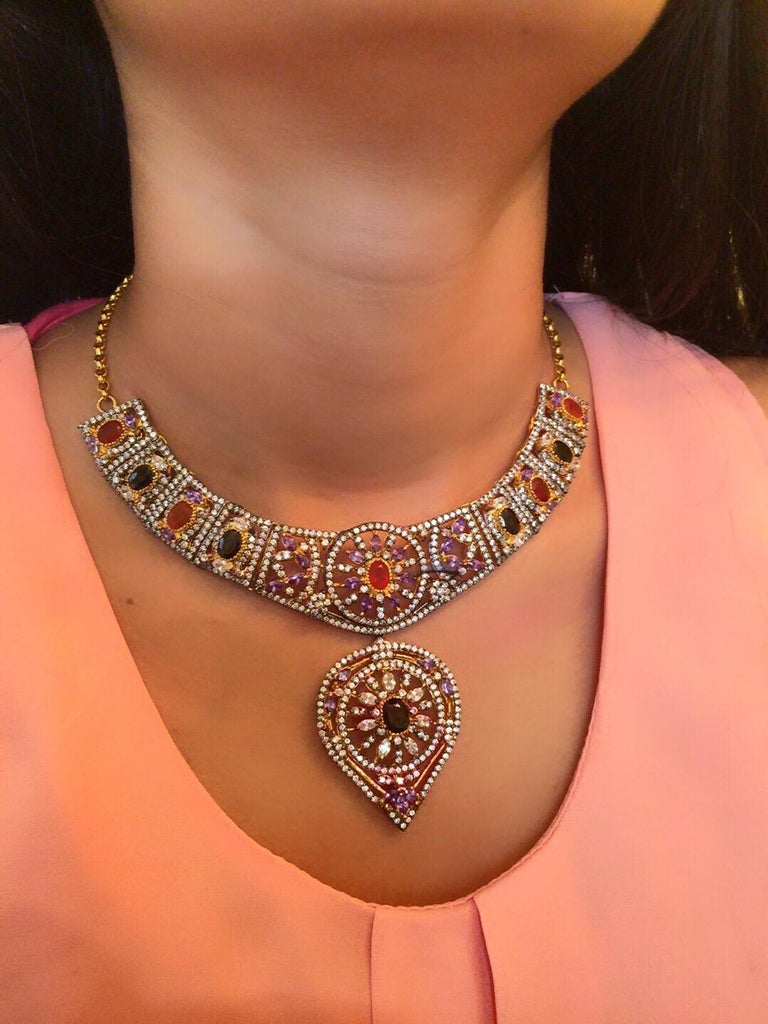 Meghna Jewels One of a kind Statement Taj Necklace For Sale at 1stdibs