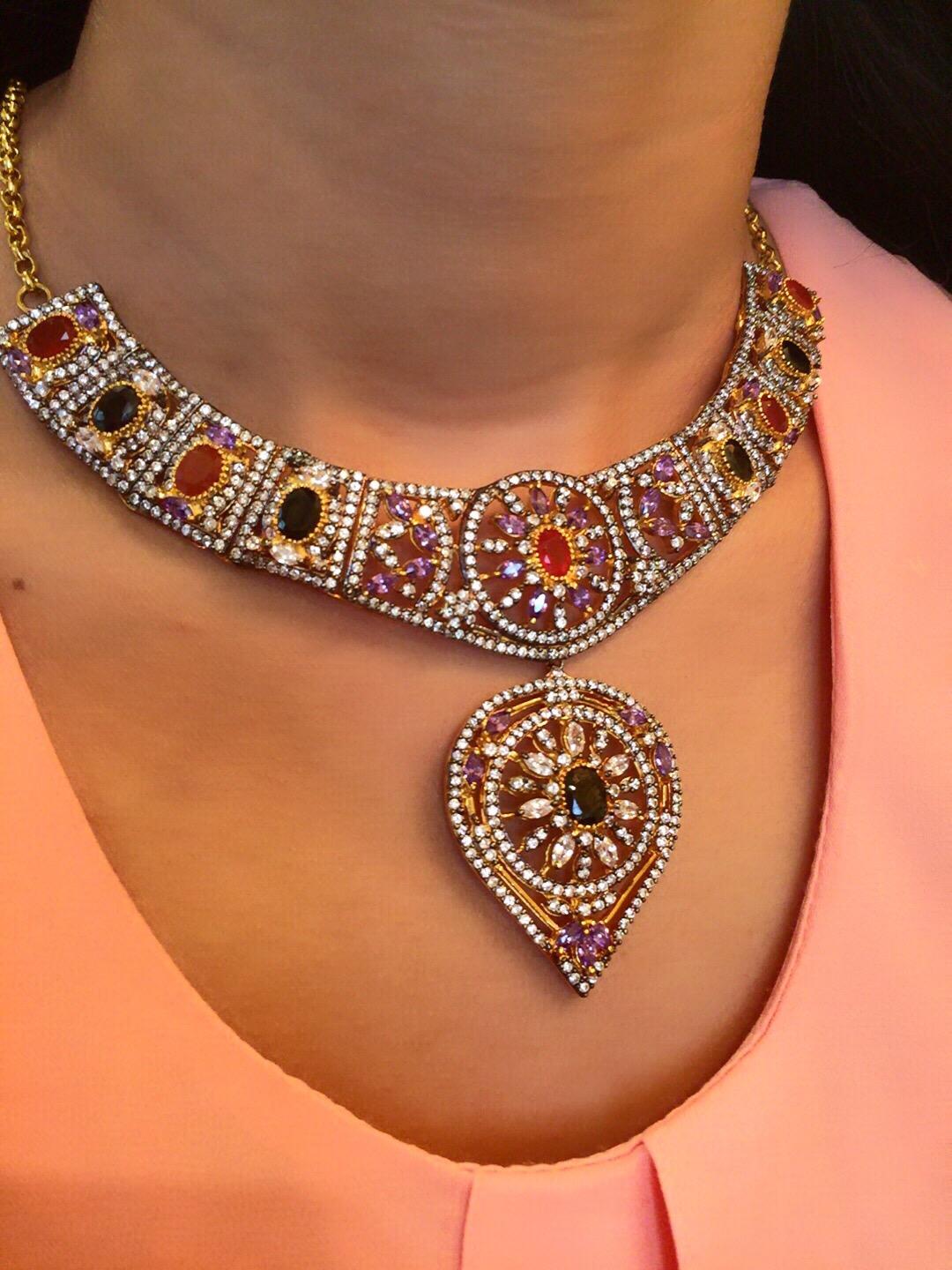 Women's Statement Taj Crystal Necklace  For Sale