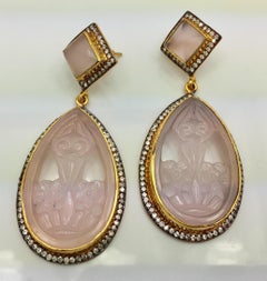 Faux Rose Quartz Carved Earrings