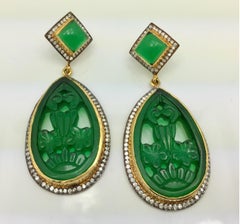 Faux Emerald Green Carved Earrings