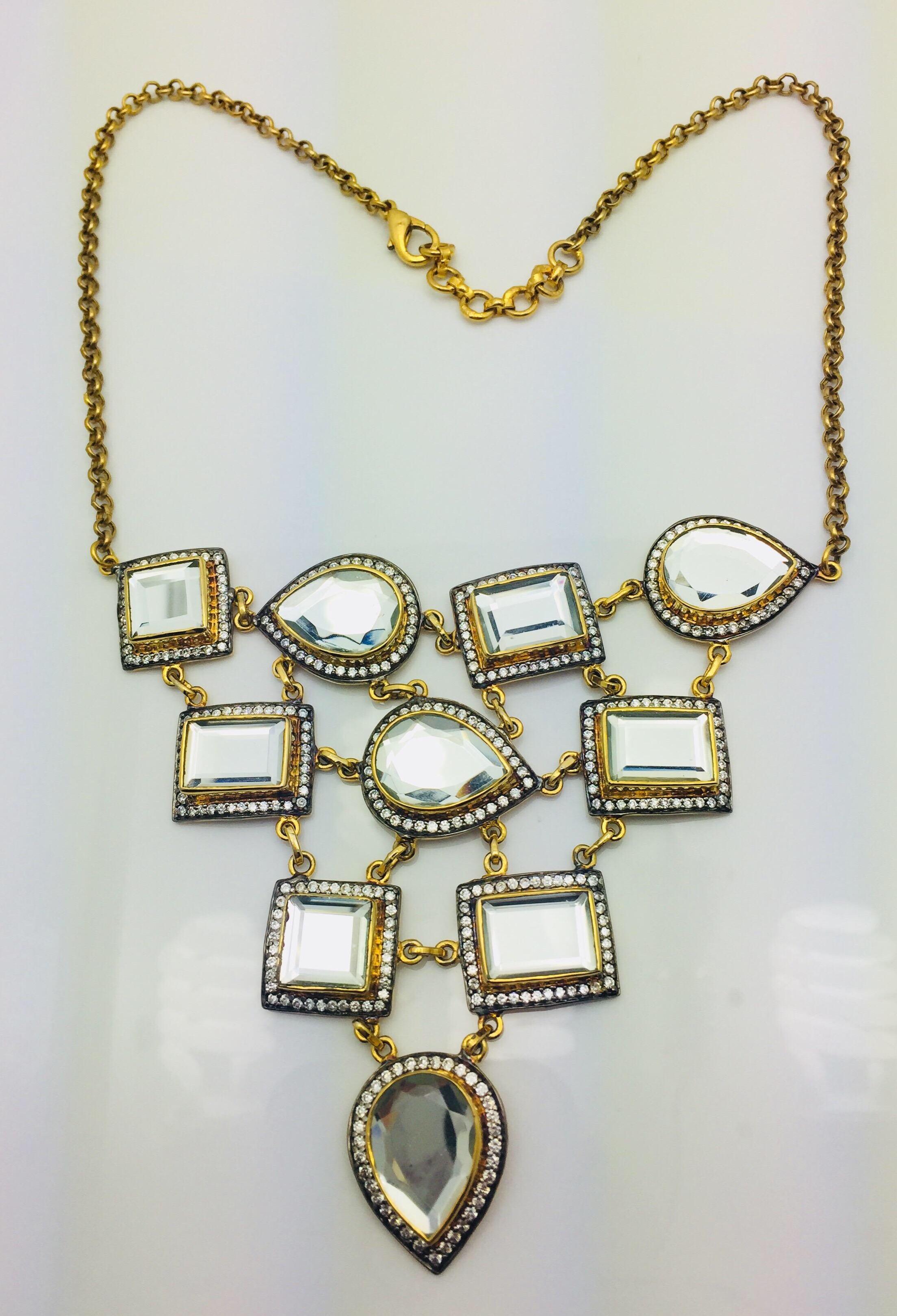 Modern Polki Mirror Bib Meghna Jewels Statement Necklace For Sale